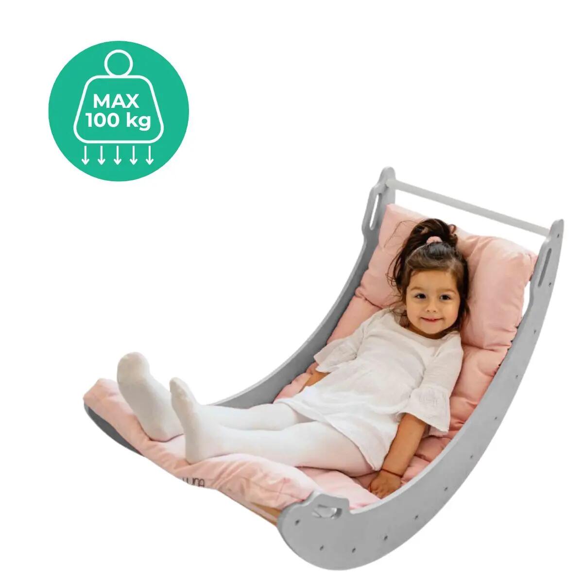 Fauteuil à bascule en bois Moon blanc et gris 4/7