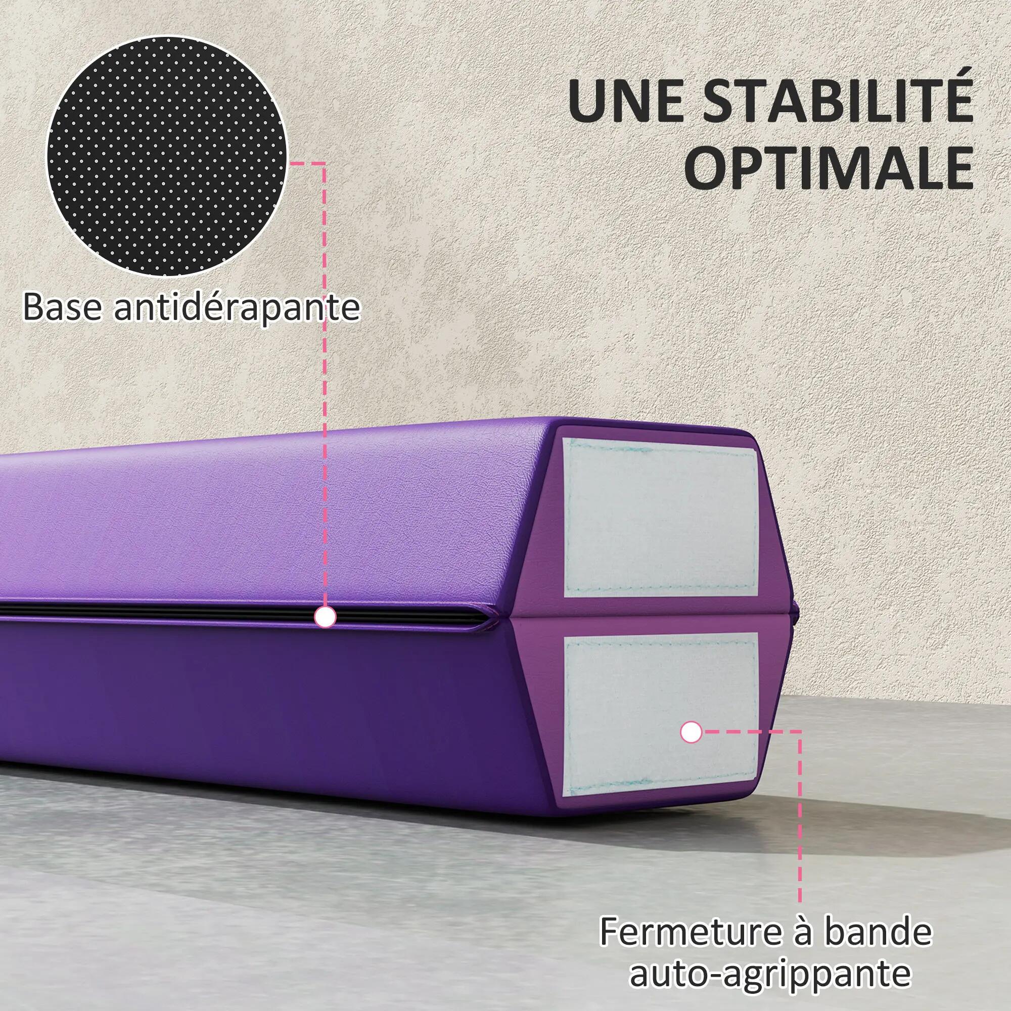 Poutre de gymnastique pliable 236cm fond antidérapant violet rose 5/5