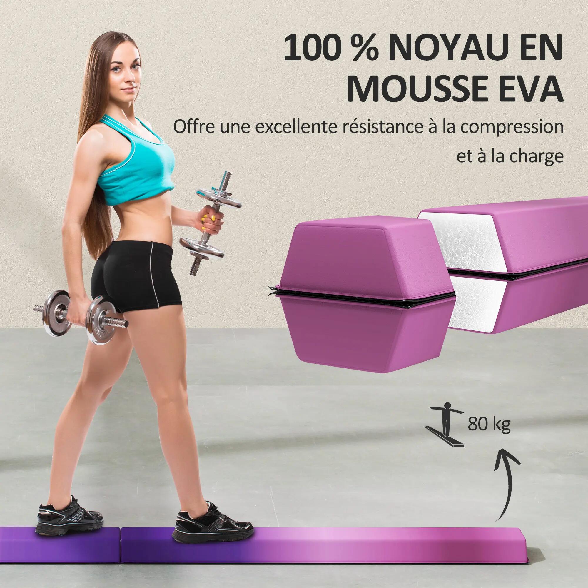Poutre de gymnastique pliable 236cm fond antidérapant violet rose 4/5