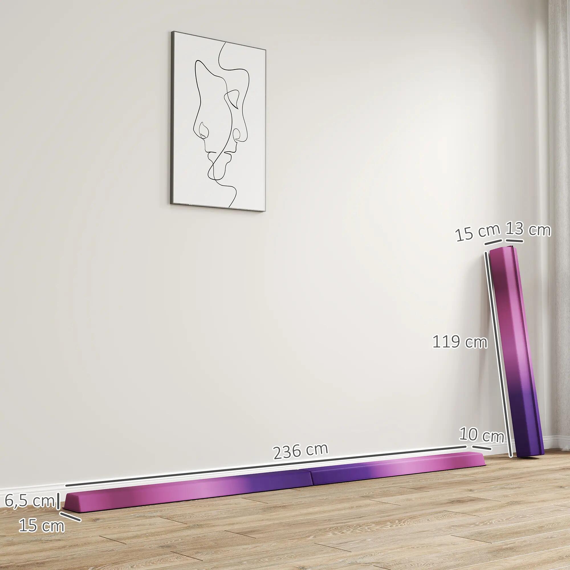 Poutre de gymnastique pliable 236cm fond antidérapant violet rose 3/5