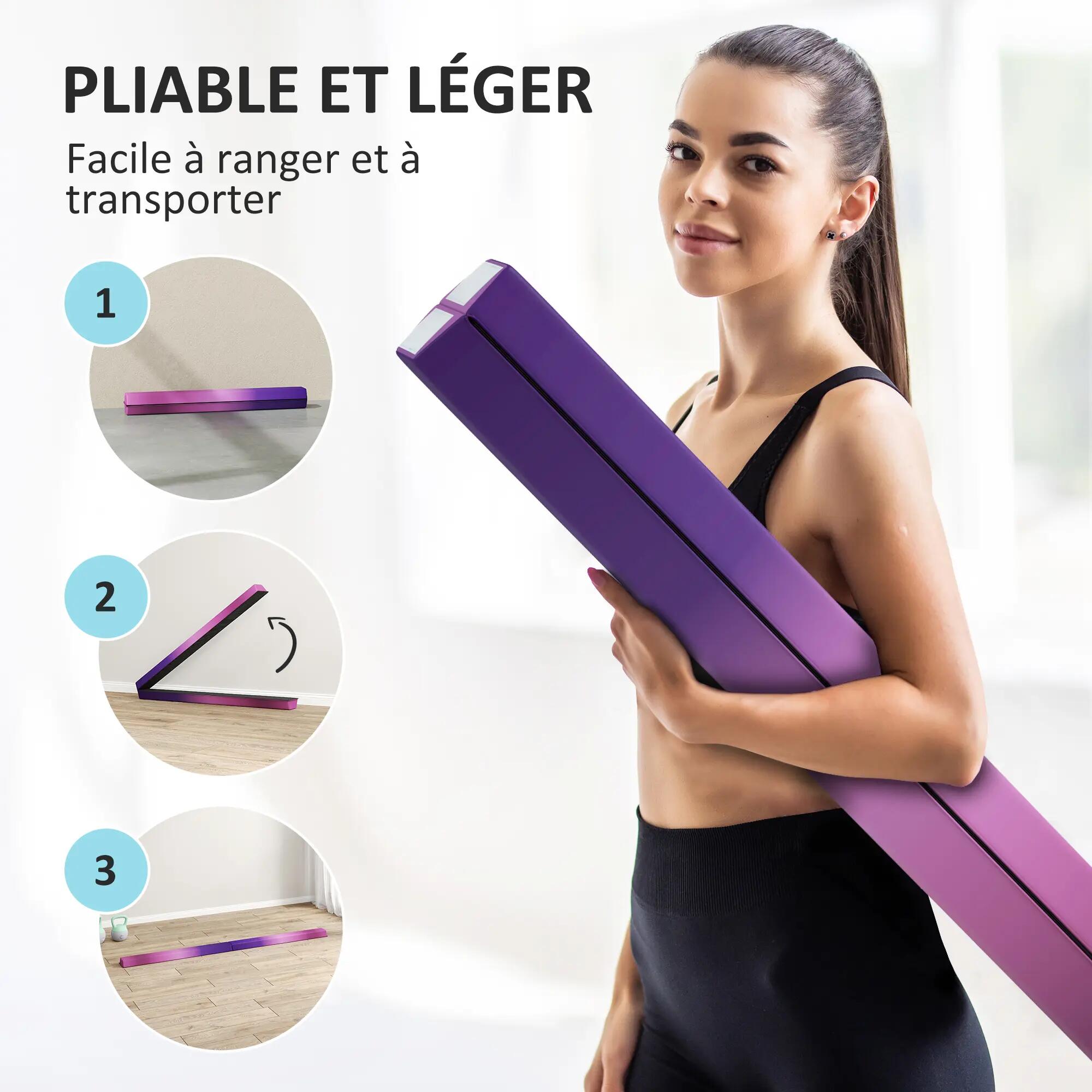 Poutre de gymnastique pliable 236cm fond antidérapant violet rose 2/5