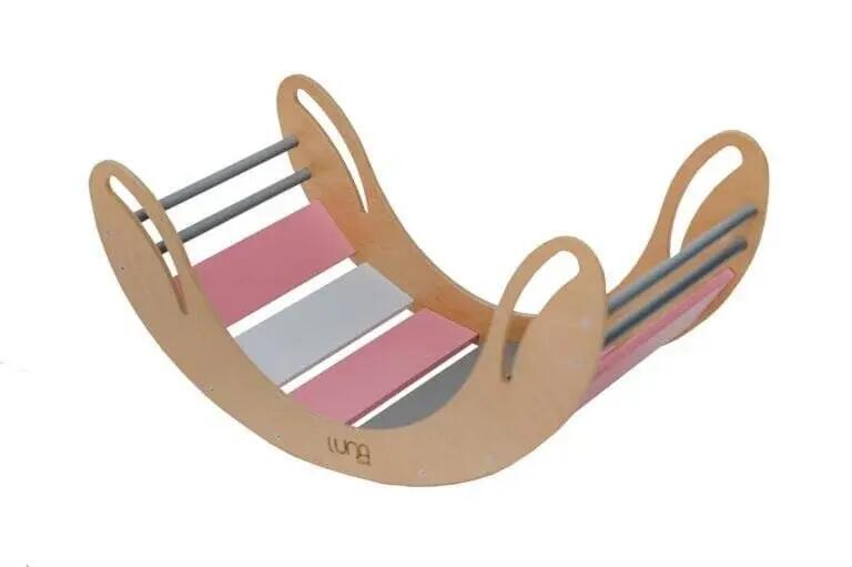 Bascule en bois Smile rose-gris 7/7