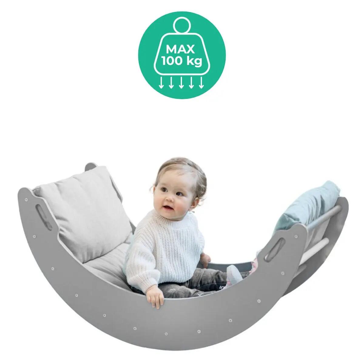 Fauteuil à bascule en bois Moon rose-gris 4/7