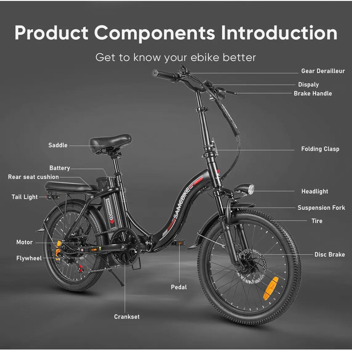 Opvouwbare elektrische fiets SAMEBIKE CY20 20×2.3 inch band 7/7