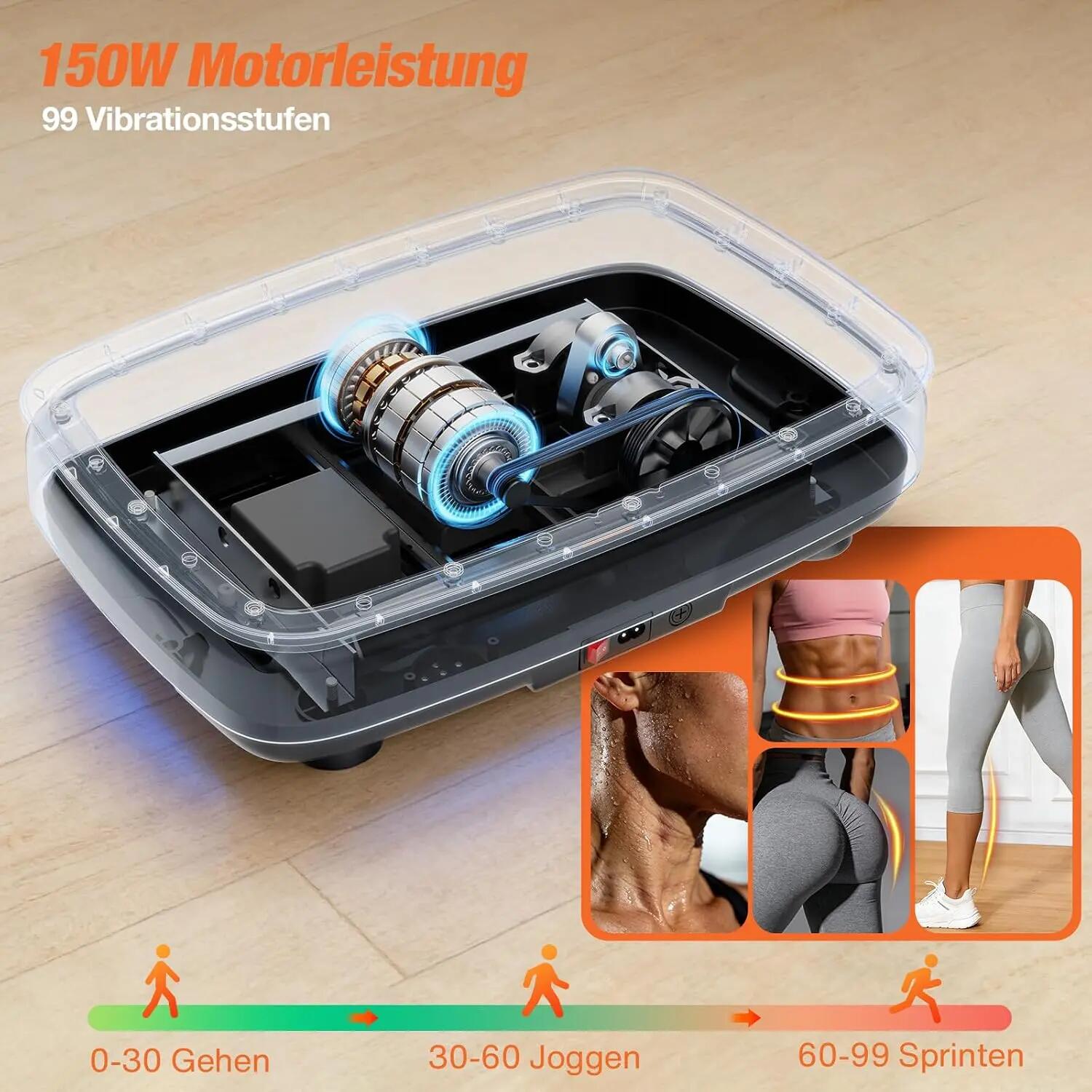 Vibrationsplatte 99 Stufen mit LED, Rüttelplatte Fitness 150 kg 2/7