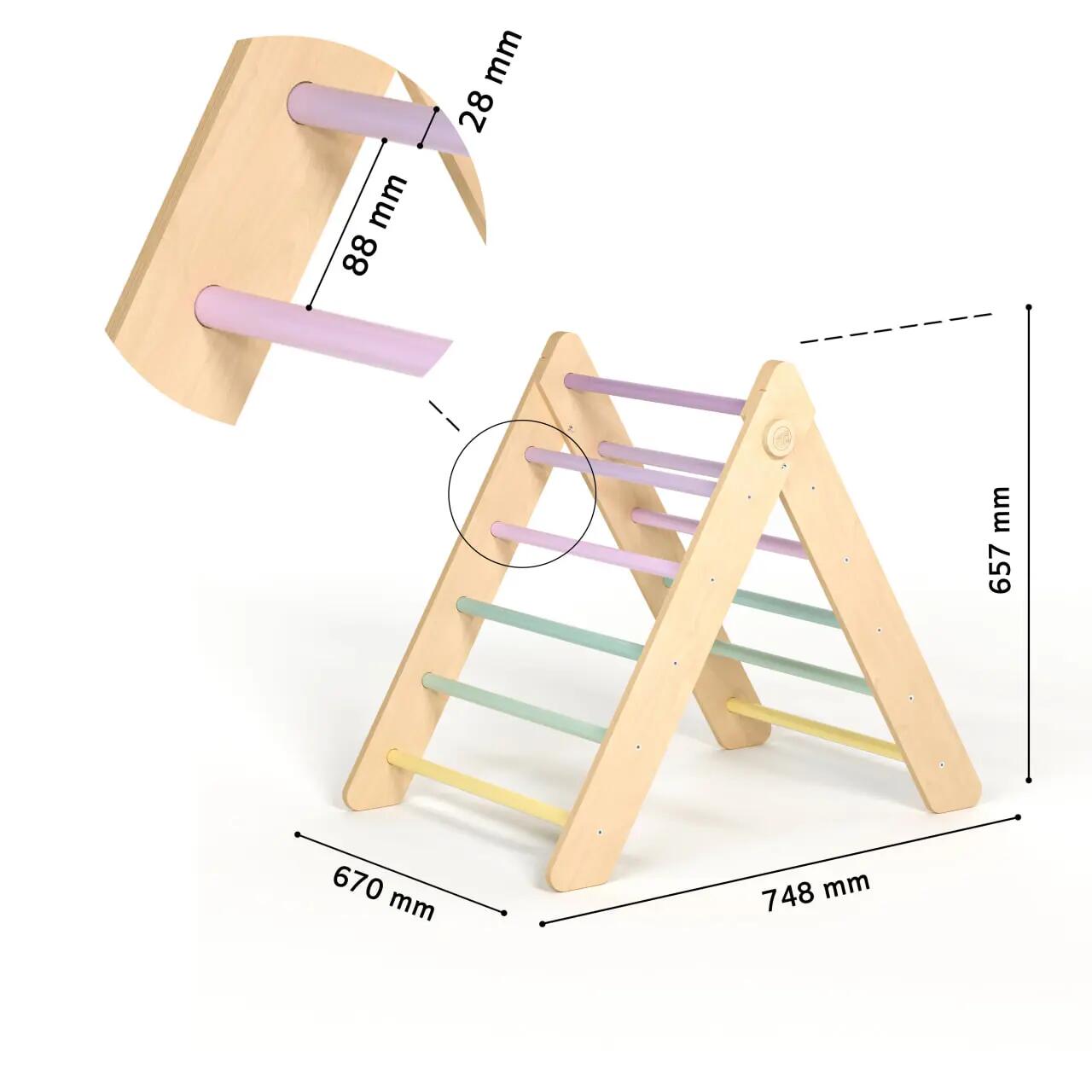 Montessori set 4 v 1: pastelový Pikler i houpačka, deska a měkký polštář 5/8
