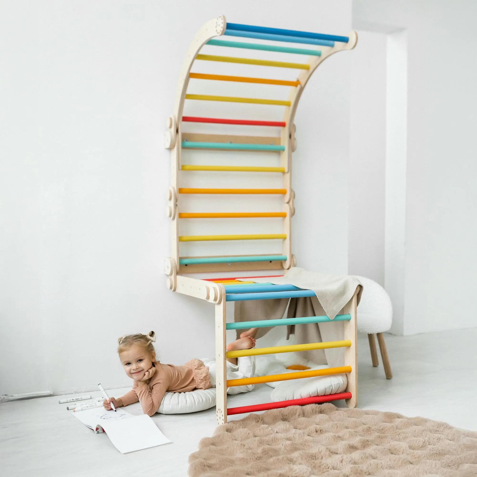 Velký nastavitelný Montessori lezecký set se žebřinami – pestré barvy 8/10