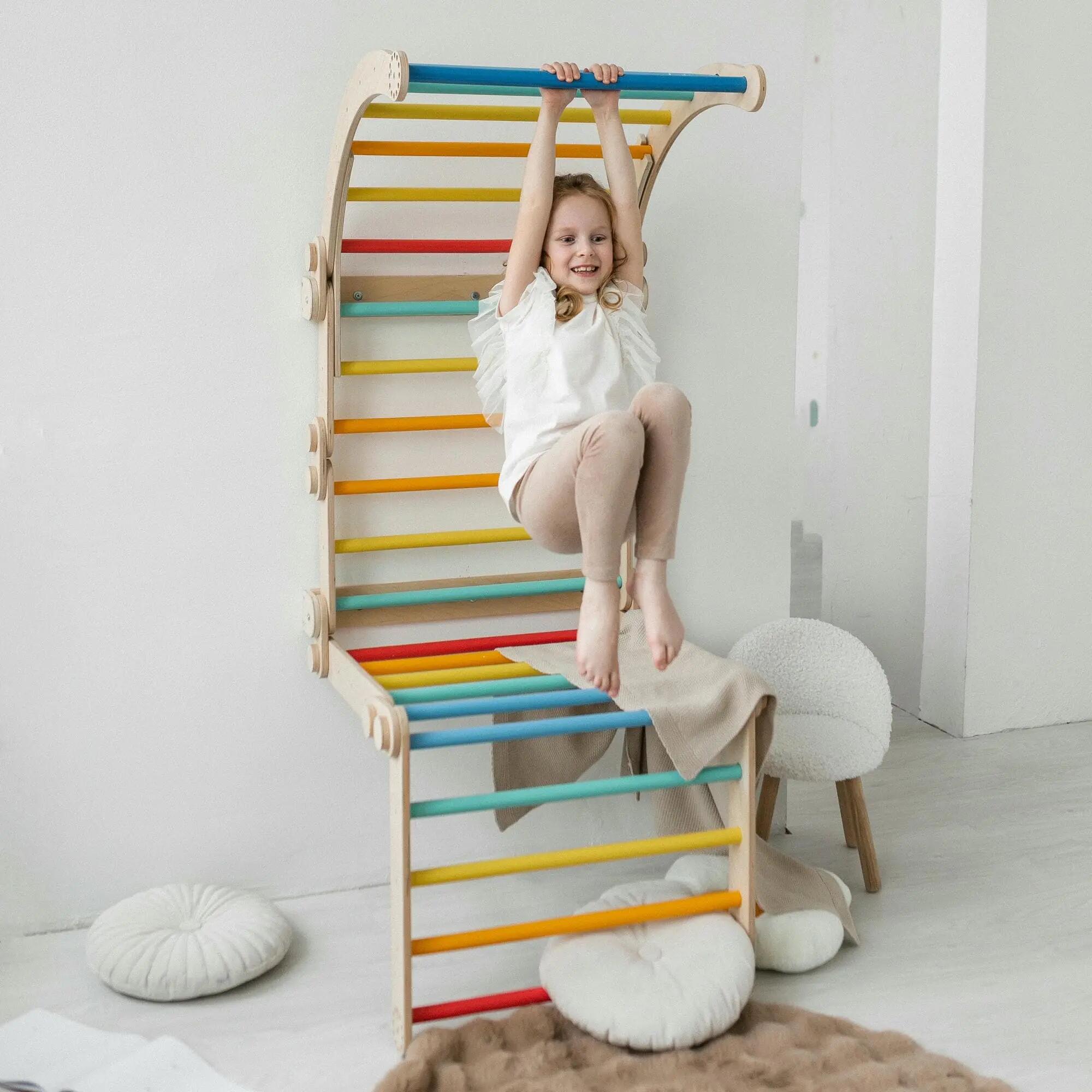 Velký nastavitelný Montessori lezecký set se žebřinami – pestré barvy 7/10