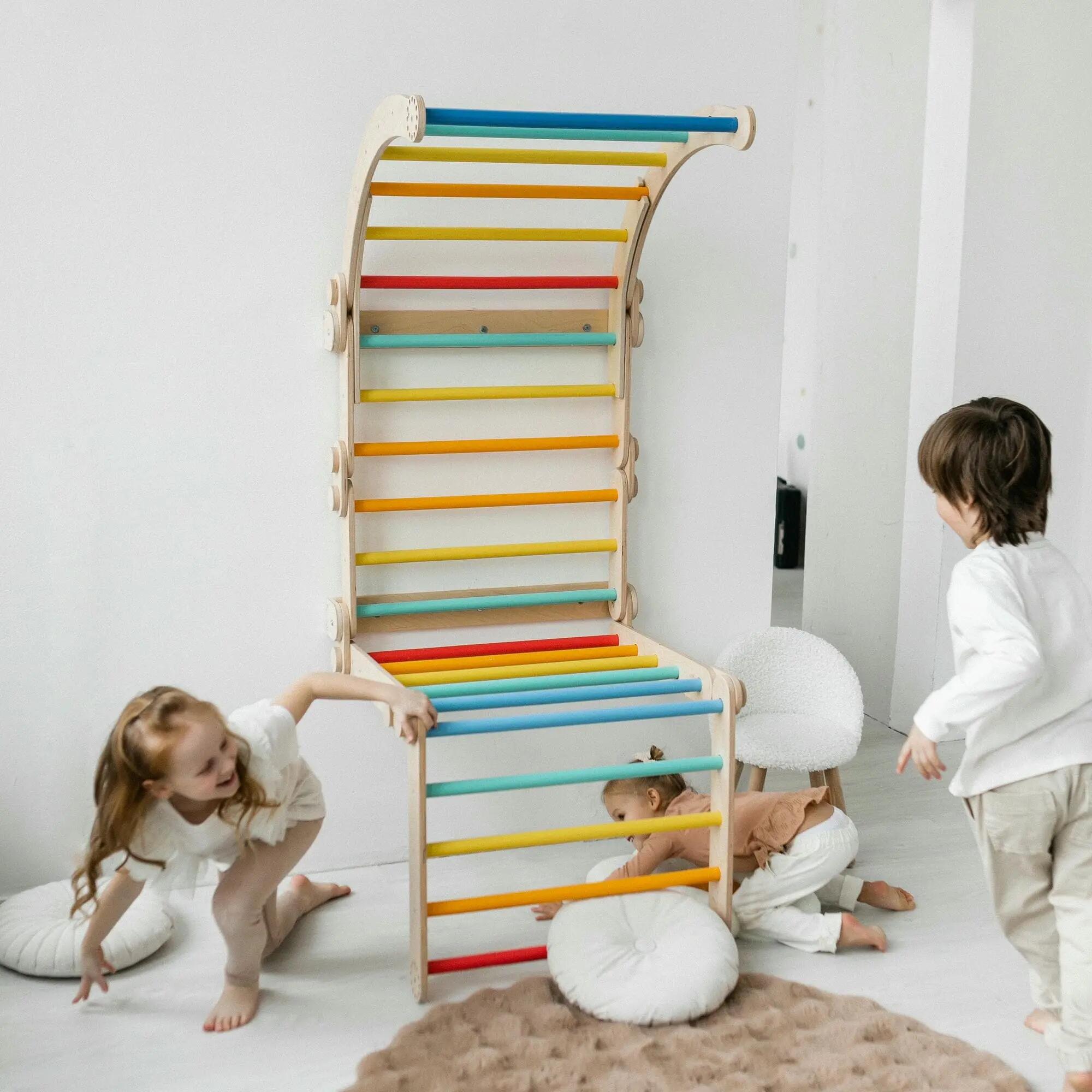 Velký nastavitelný Montessori lezecký set se žebřinami – pestré barvy 6/10
