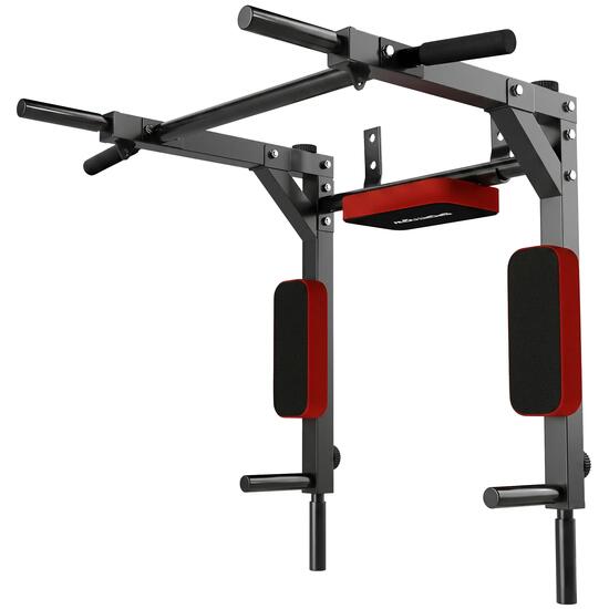 Barre de traction murale dip station 2 en 1 rouge noir