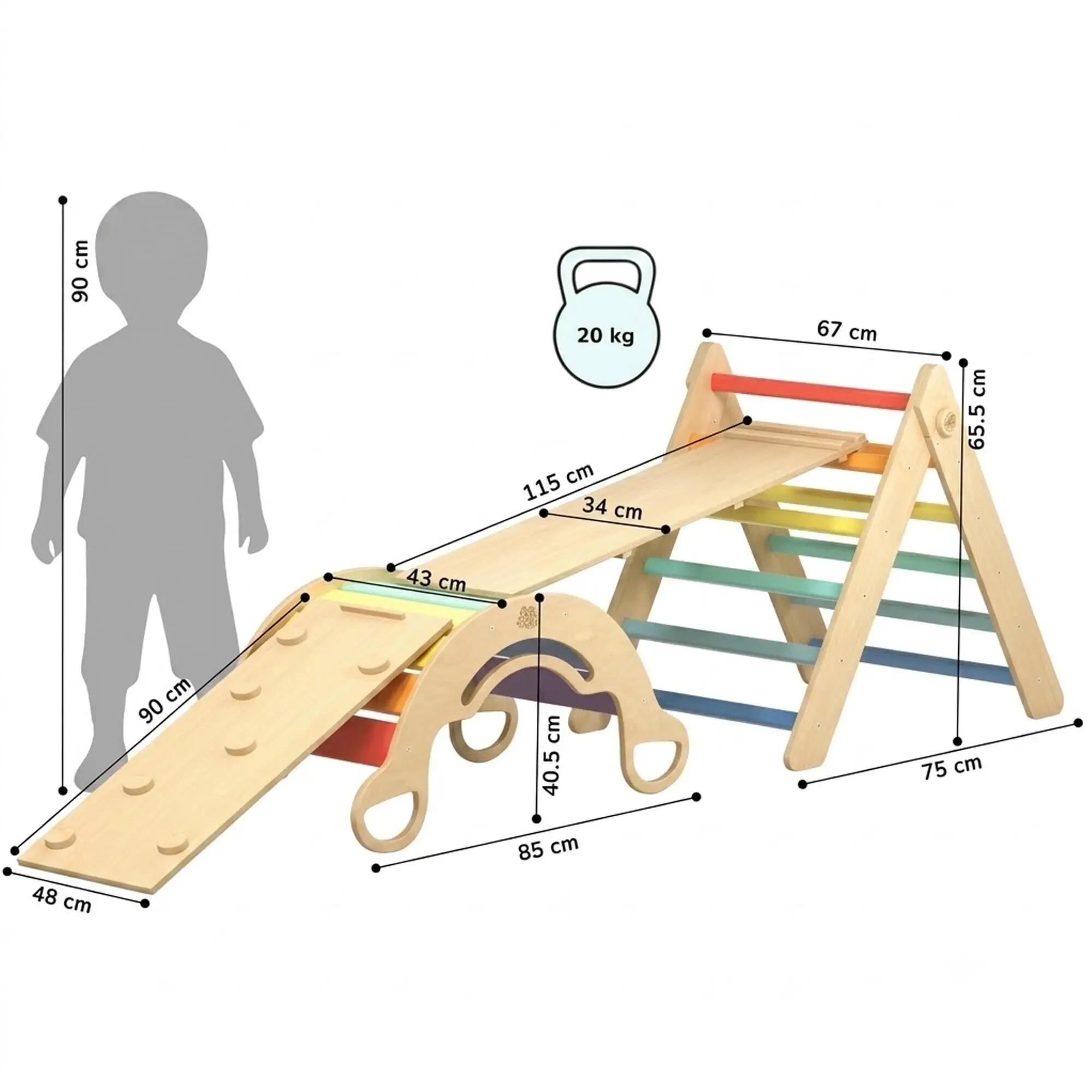 Velký Montessori set 4 v 1: pestrý Piklerův trojúhelník, houpačka a 2 desky 7/7