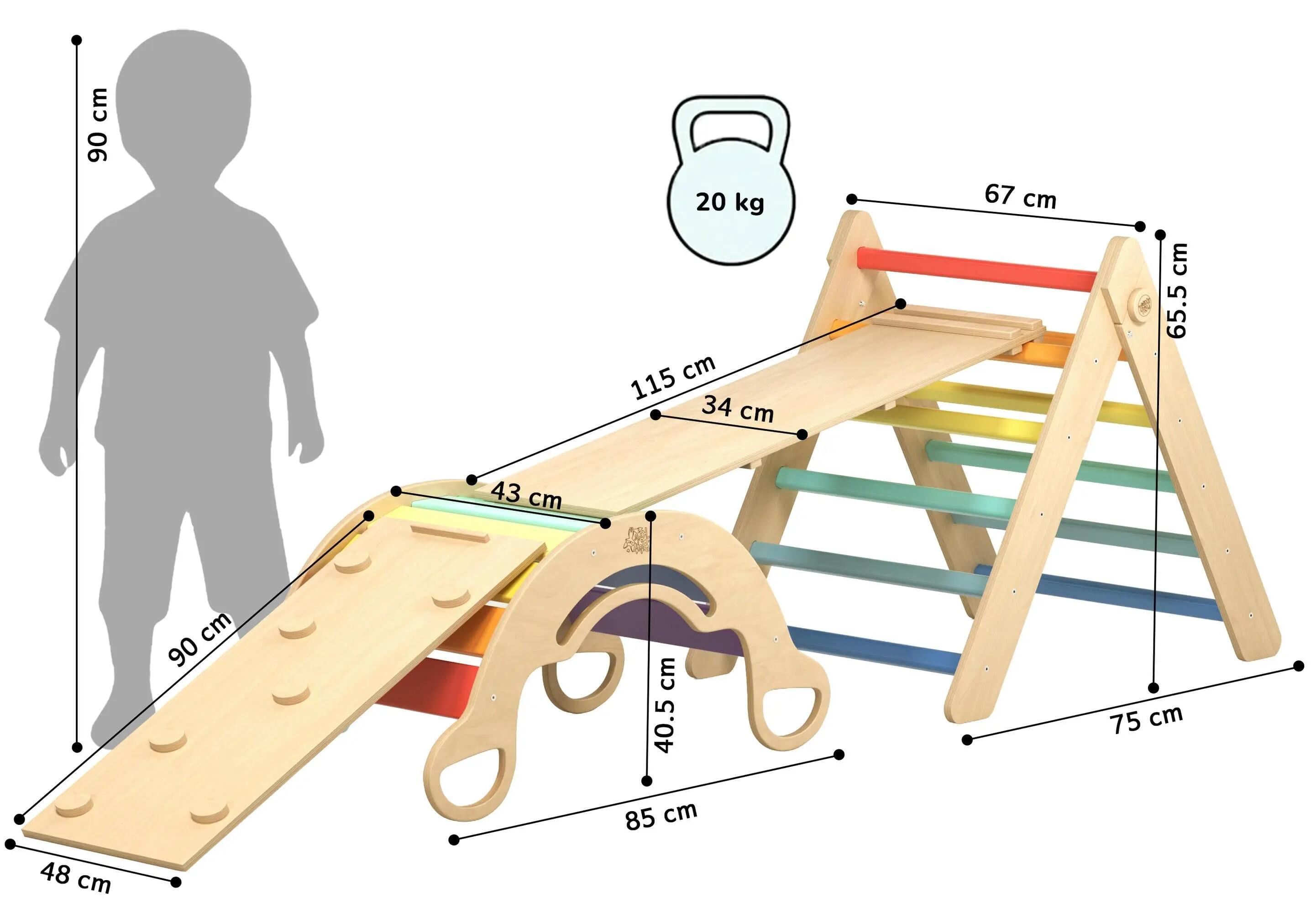 Velký Montessori set 5 v 1: pestrý Pikler i houpačka, 2 desky a polštář 8/8