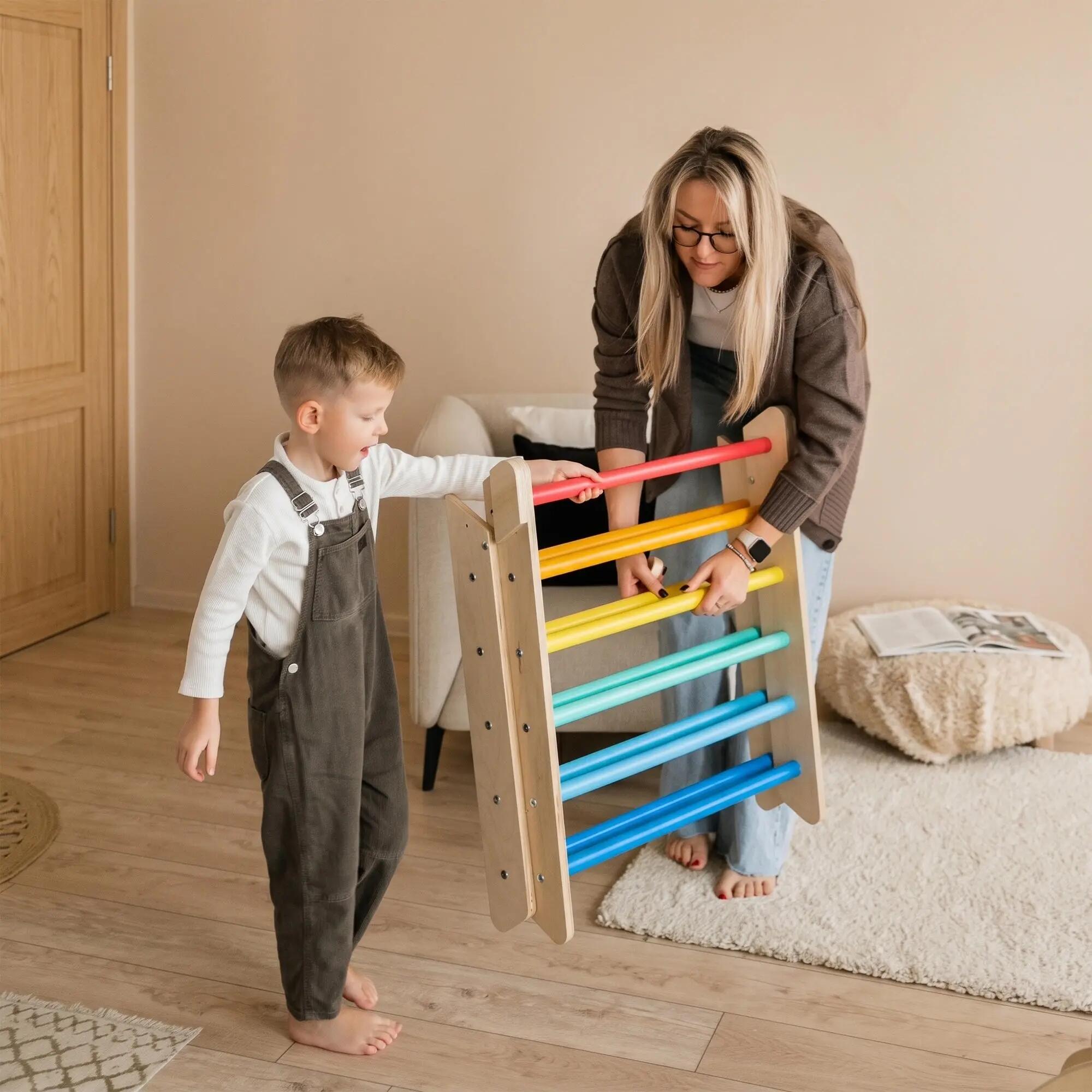 Velký Montessori set 4 v 1: pestrý Piklerův trojúhelník, houpačka a 2 desky 4/7