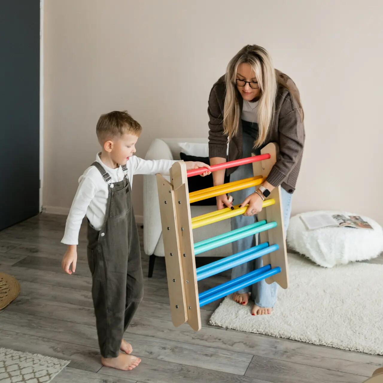 Velký Montessori set 5 v 1: pestrý Pikler i houpačka, 2 desky a polštář 5/8