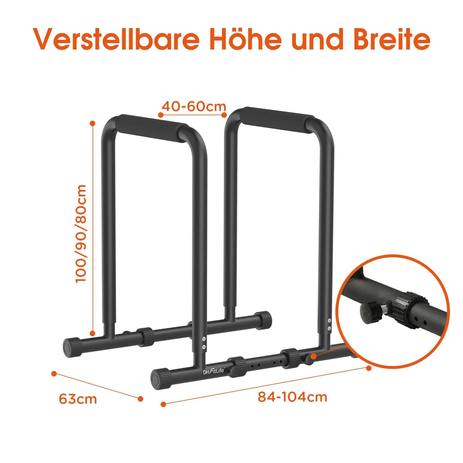 DH FitLife Dip Barren verstellbar 80–100cm, mit 2 Verbindungsstangen, 500kg 4/7