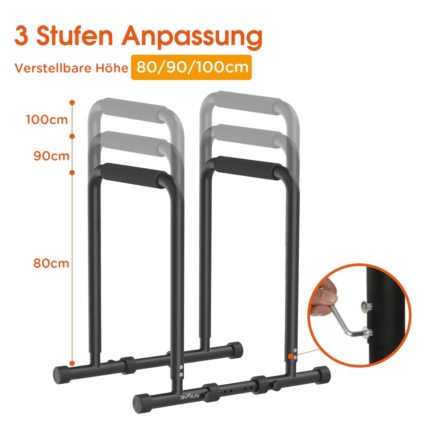 DH FitLife Dip Barren verstellbar 80–100cm, mit 2 Verbindungsstangen, 500kg 3/7