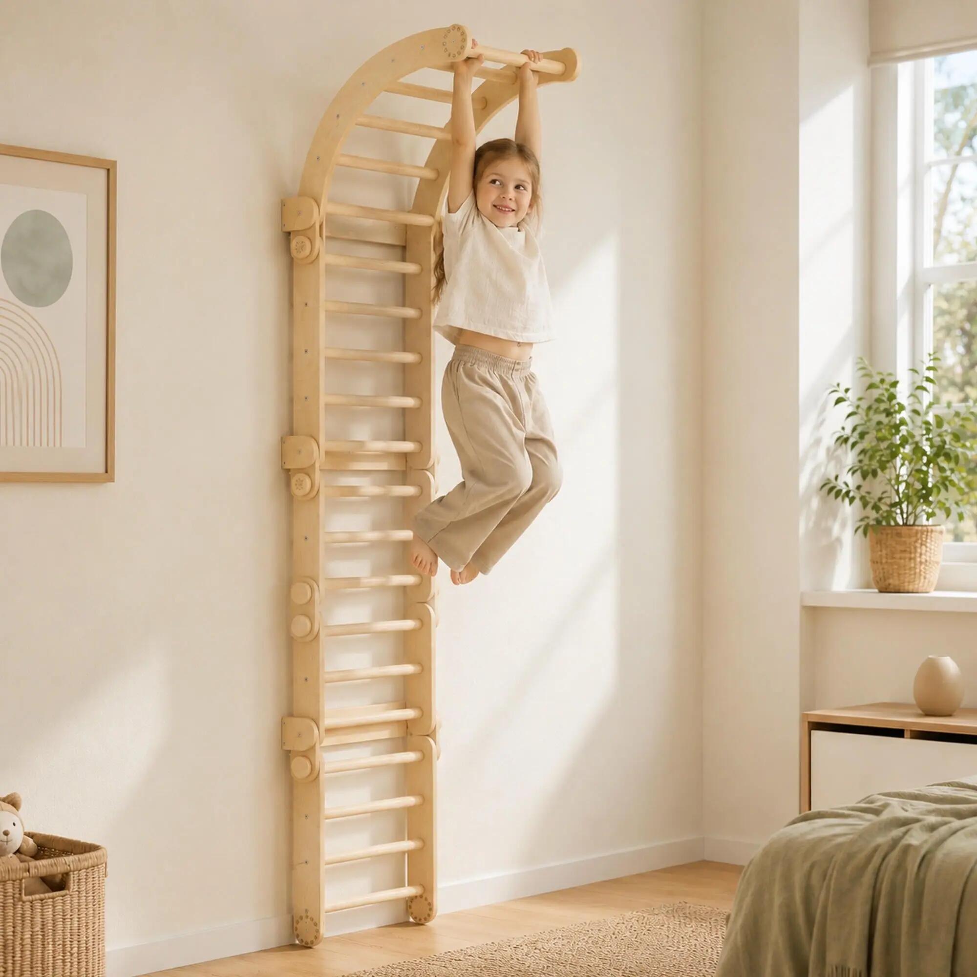 Velký nastavitelný Montessori lezecký set se žebřinami – přírodní provedení 4/8