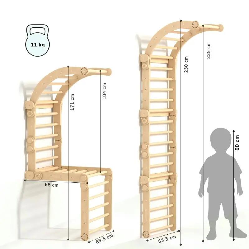 Velký nastavitelný Montessori lezecký set se žebřinami – přírodní provedení 3/8