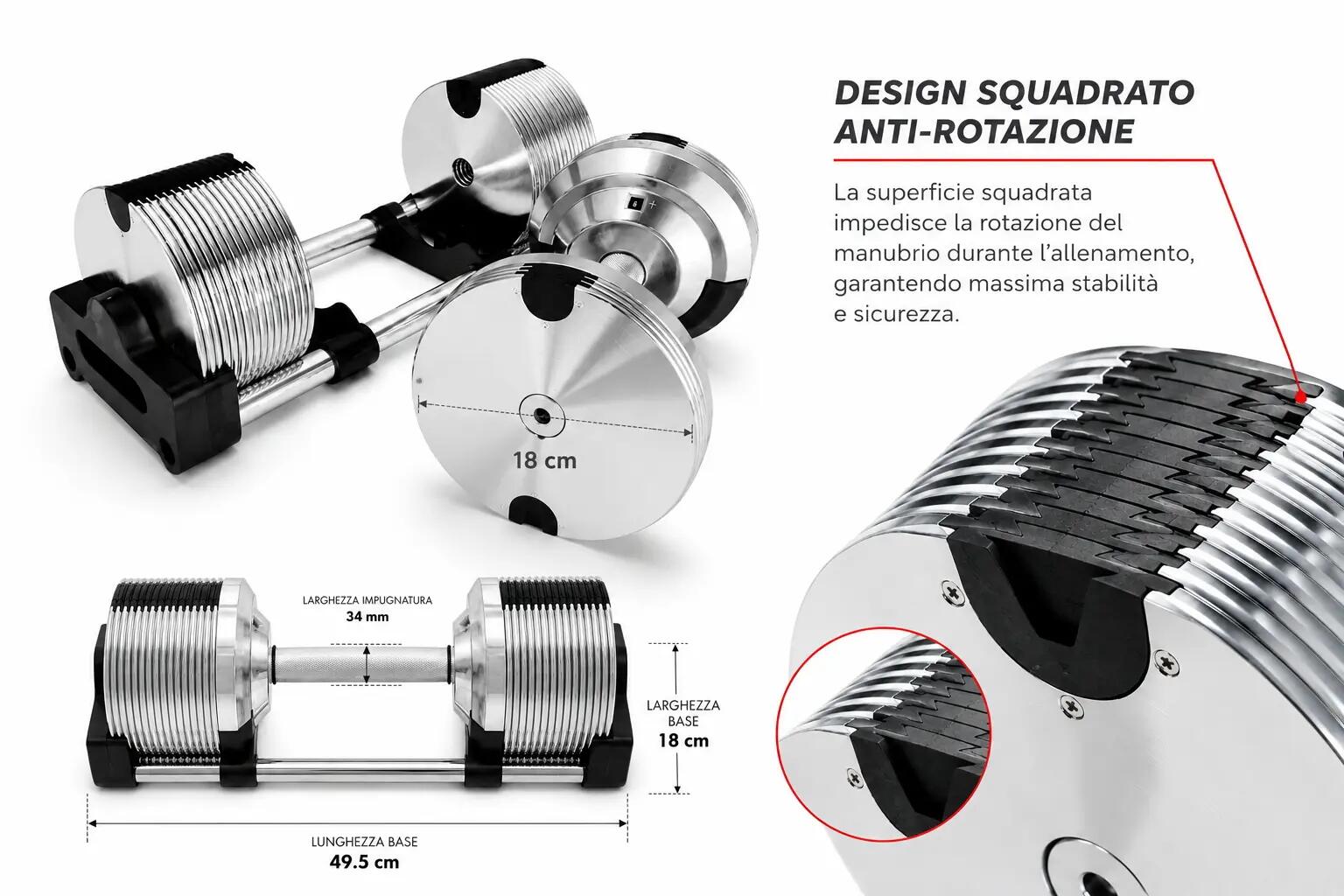 Manubrio Pesi Palestra Casa Da 3 A 40 Kg – 38 Livelli Regolabili Set Con Base 7/15