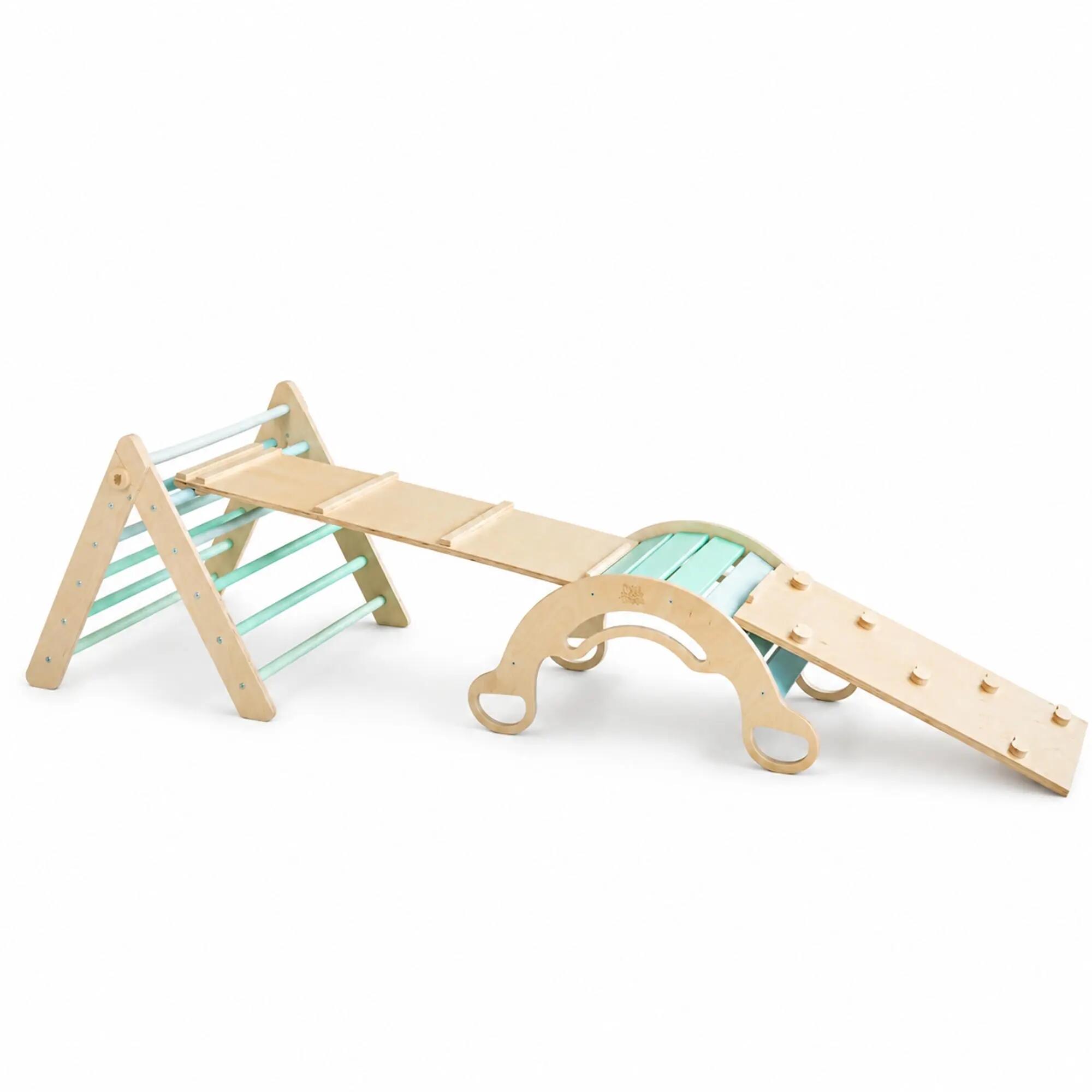 Velký Montessori set 5 v 1: mátový Pikler i houpačka, 2 desky a polštář 2/9