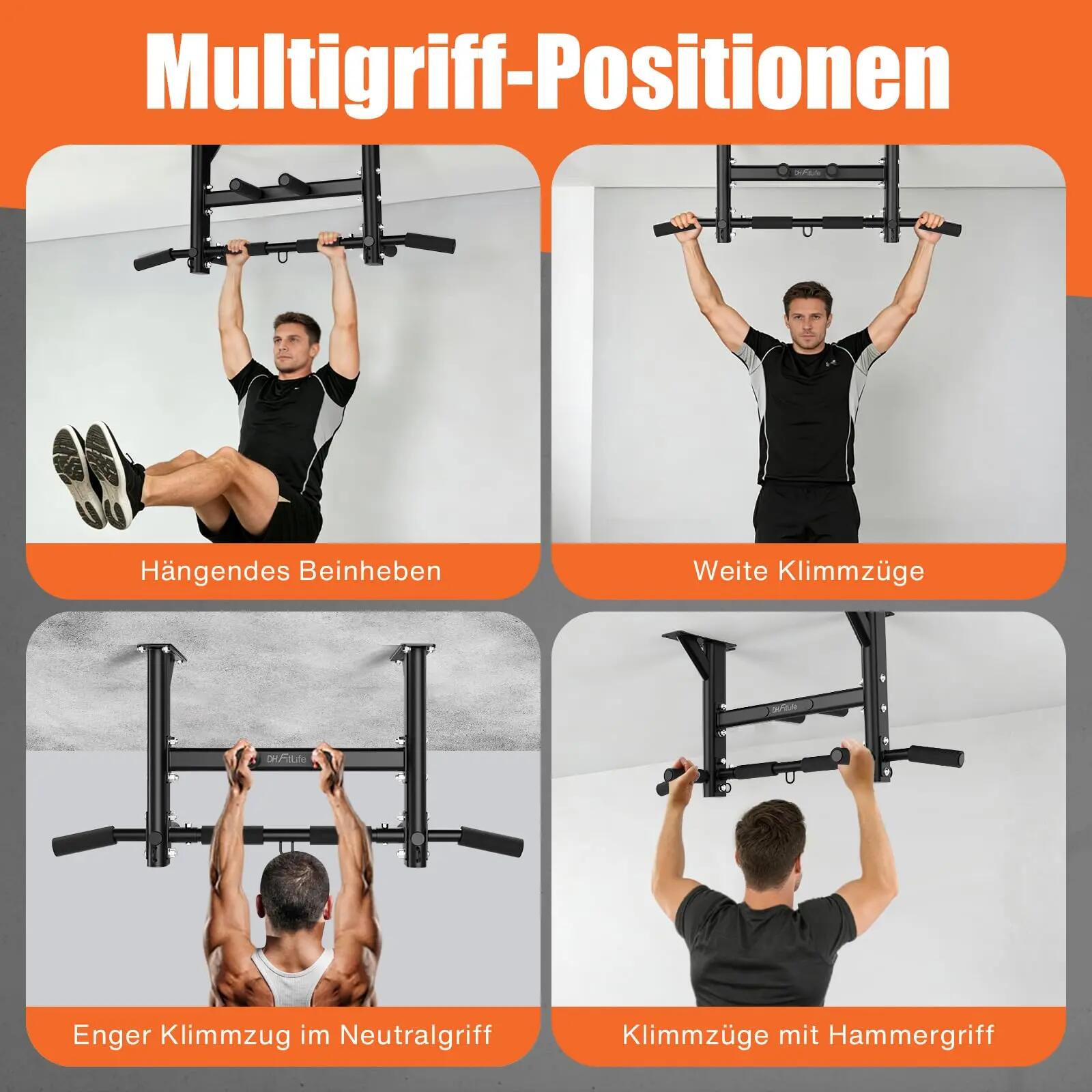 DH FitLife Klimmzugstange Decke, 4-in-1 Pull up Bar, 8 Griffe, bis 300 kg 6/7