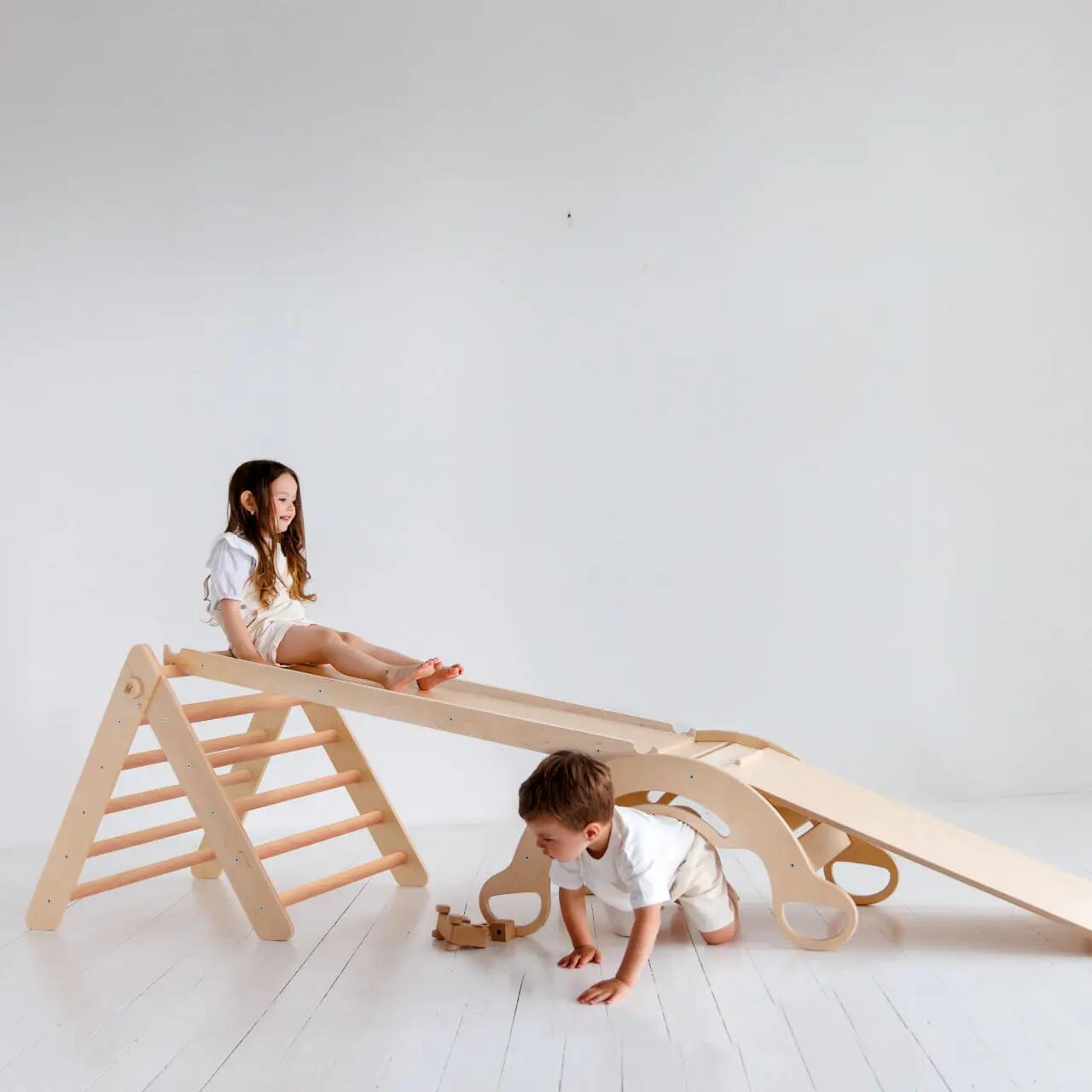 Velký Montessori set 5 v 1: přírodní Pikler i houpačka, 2 desky a polštář 5/9