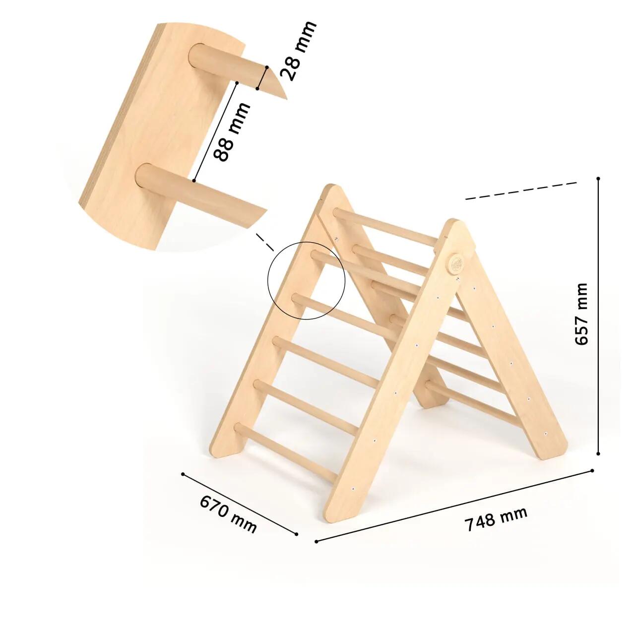 Montessori set: přírodní nelakovaný Piklerův trojúhelník a deska 120 cm 9/9