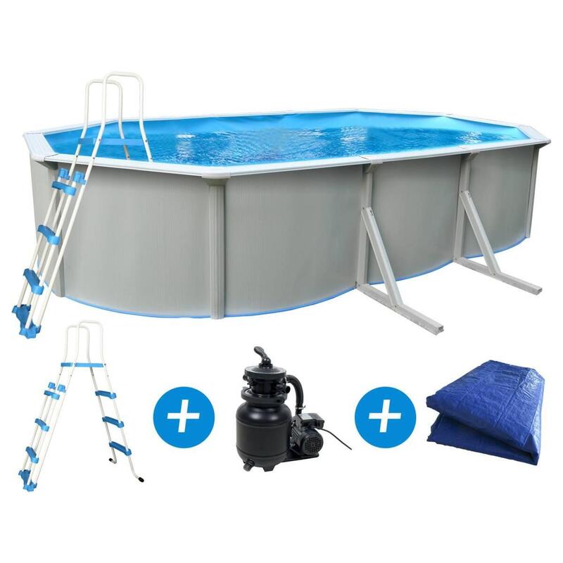 Piscine acier ovale aspect blanc Caracas- 6.10 x 3.60 x 1.20 m
