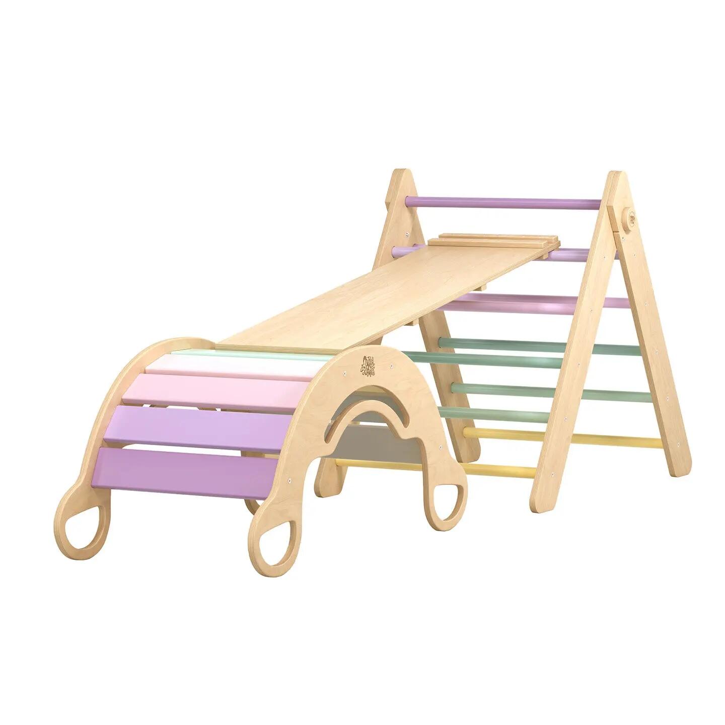 Montessori set: pastelový Piklerův trojúhelník, houpačka a oboustranná deska 2/8