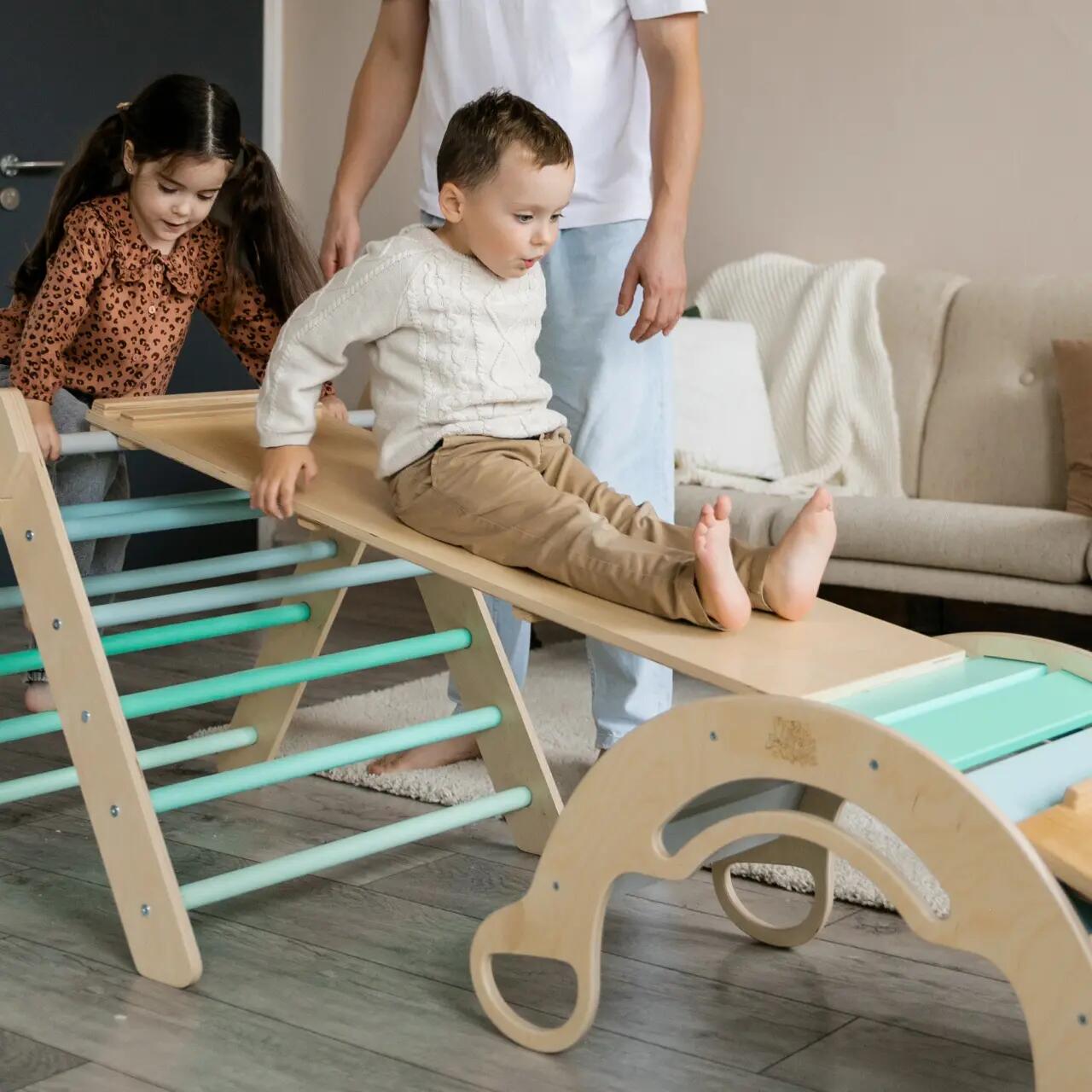 Montessori set 4 v 1: mátový Pikler i houpačka, deska a měkký polštář 5/8