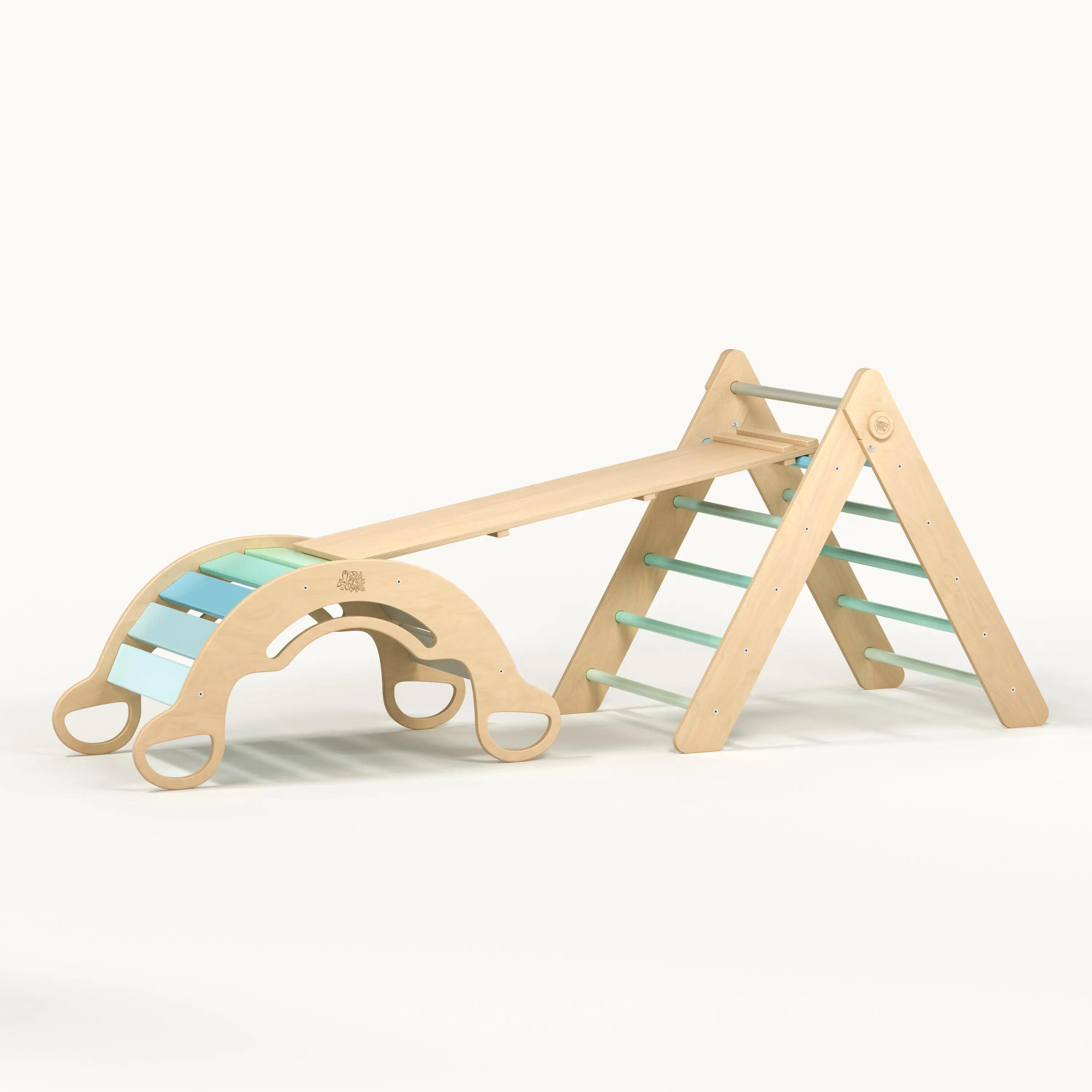 Montessori set: mátový Piklerův trojúhelník, houpačka a oboustranná deska 2/8