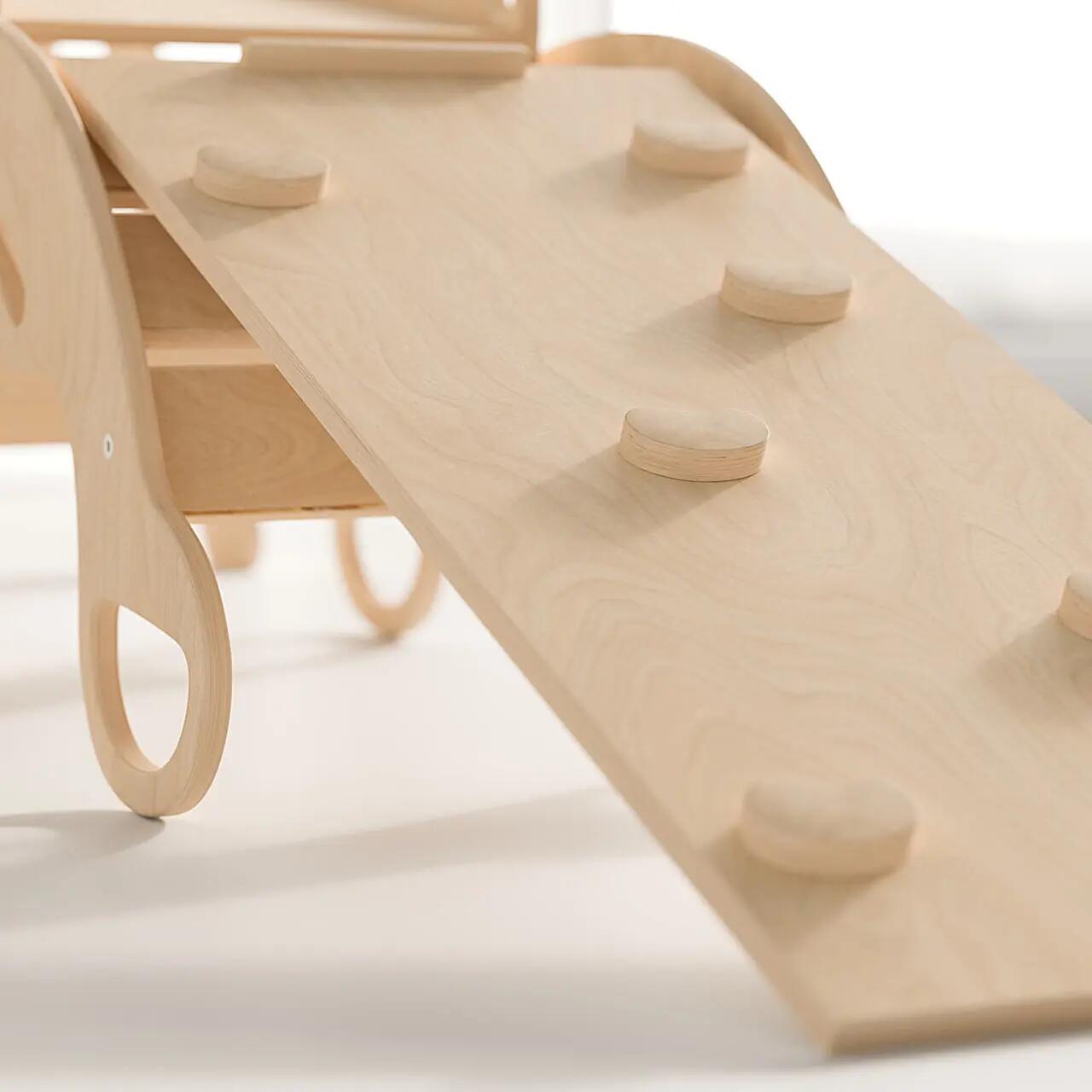 Velký Montessori set 4 v 1: přírodní Piklerův trojúhelník, houpačka a 2 desky 5/9