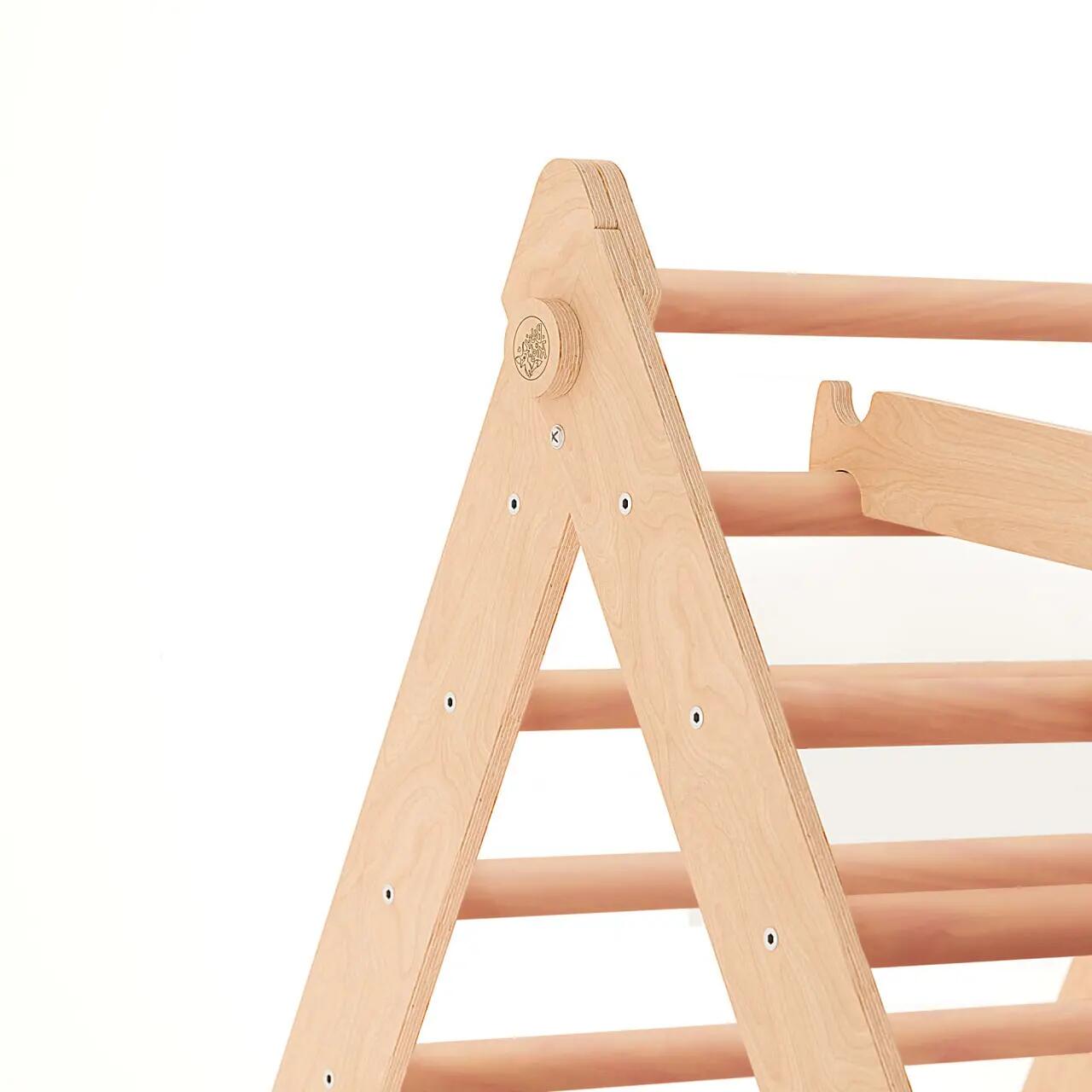 Velký Montessori set 4 v 1: přírodní Piklerův trojúhelník, houpačka a 2 desky 4/9
