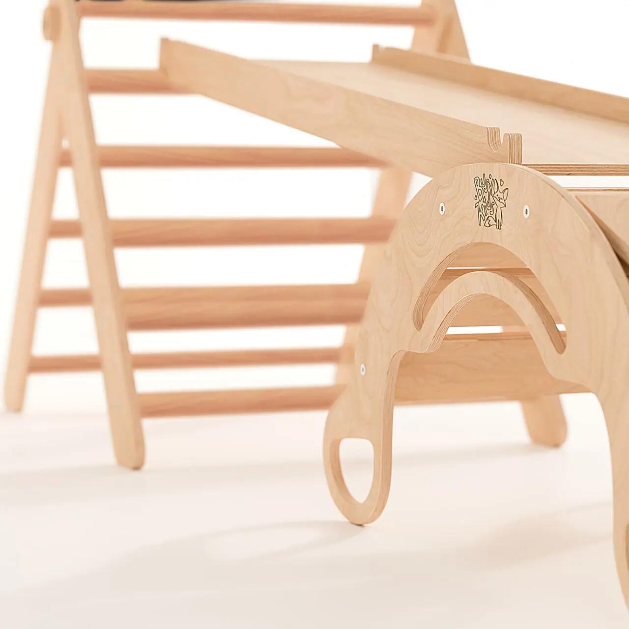 Velký Montessori set 4 v 1: přírodní Piklerův trojúhelník, houpačka a 2 desky 3/9