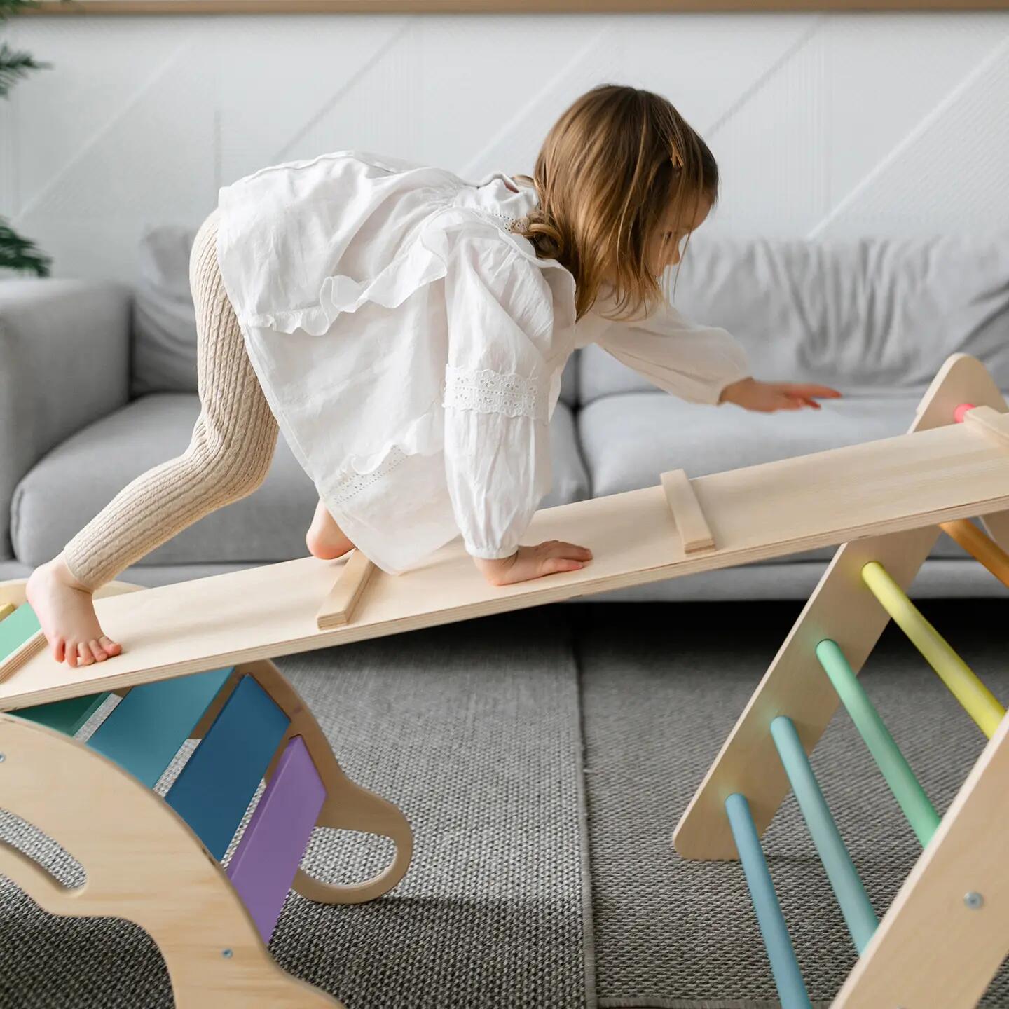 Velký Montessori set 5 v 1: pestrý Pikler i houpačka, 2 desky a polštář 4/8
