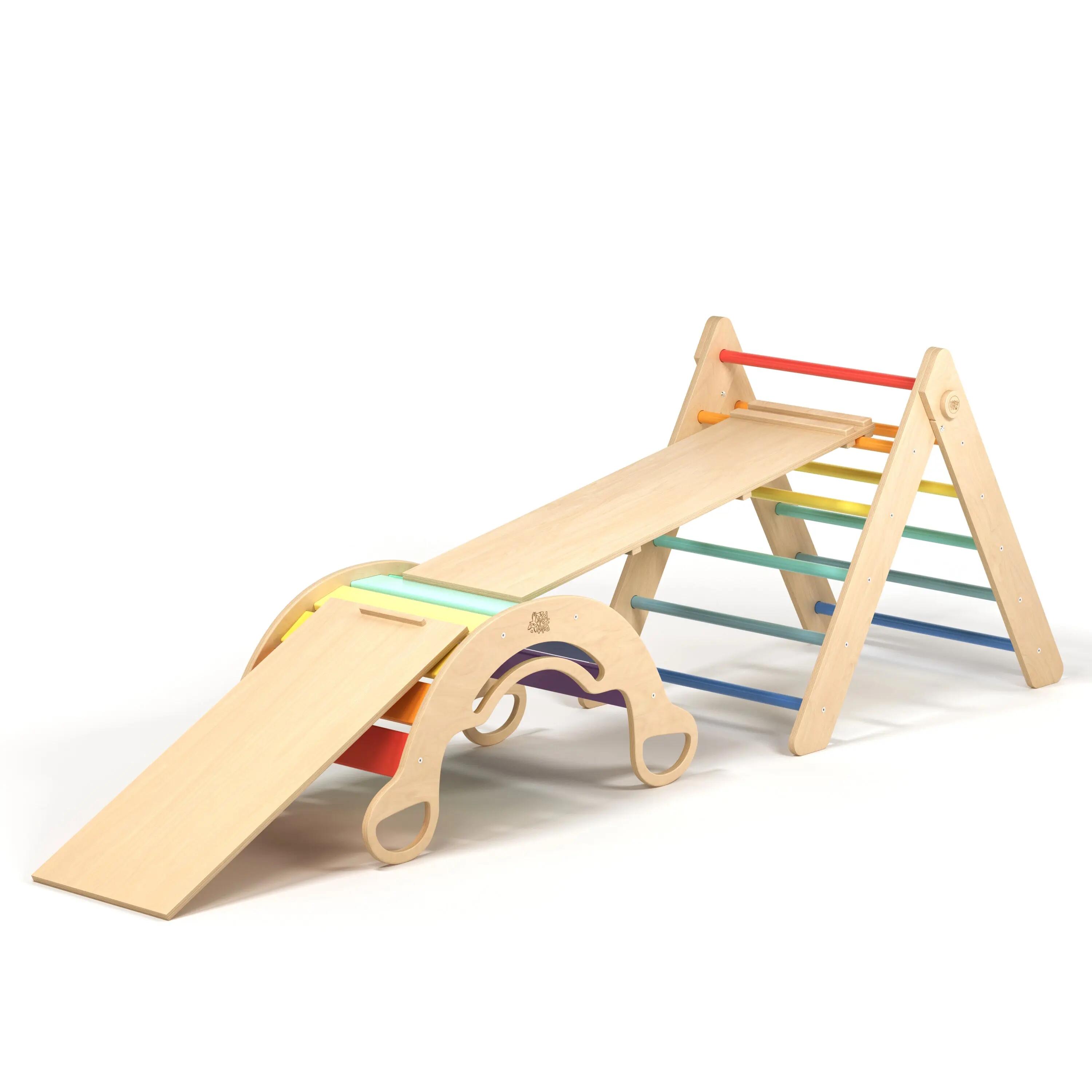 Velký Montessori set 5 v 1: pestrý Pikler i houpačka, 2 desky a polštář 2/8