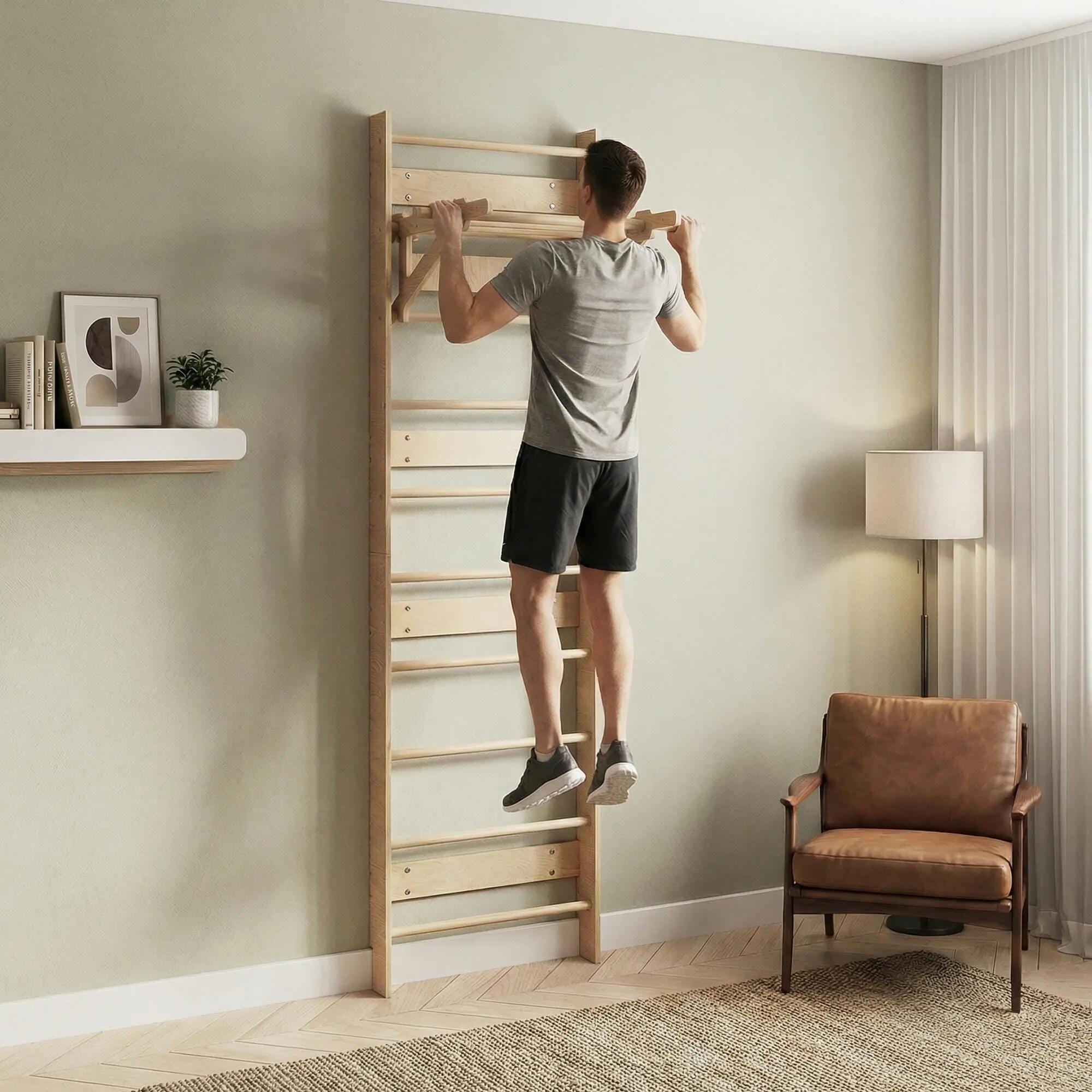 Žebřiny EVERGYM MEDIUM s hrazdou – Dřevěný sportovní set 2/5