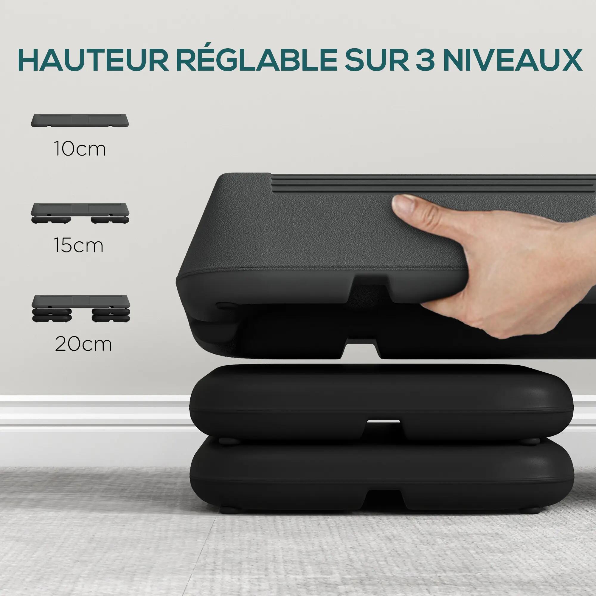 Stepper aérobic fitness hauteur réglable 3 niv. 10/15/20 cm antidérapant 4/5