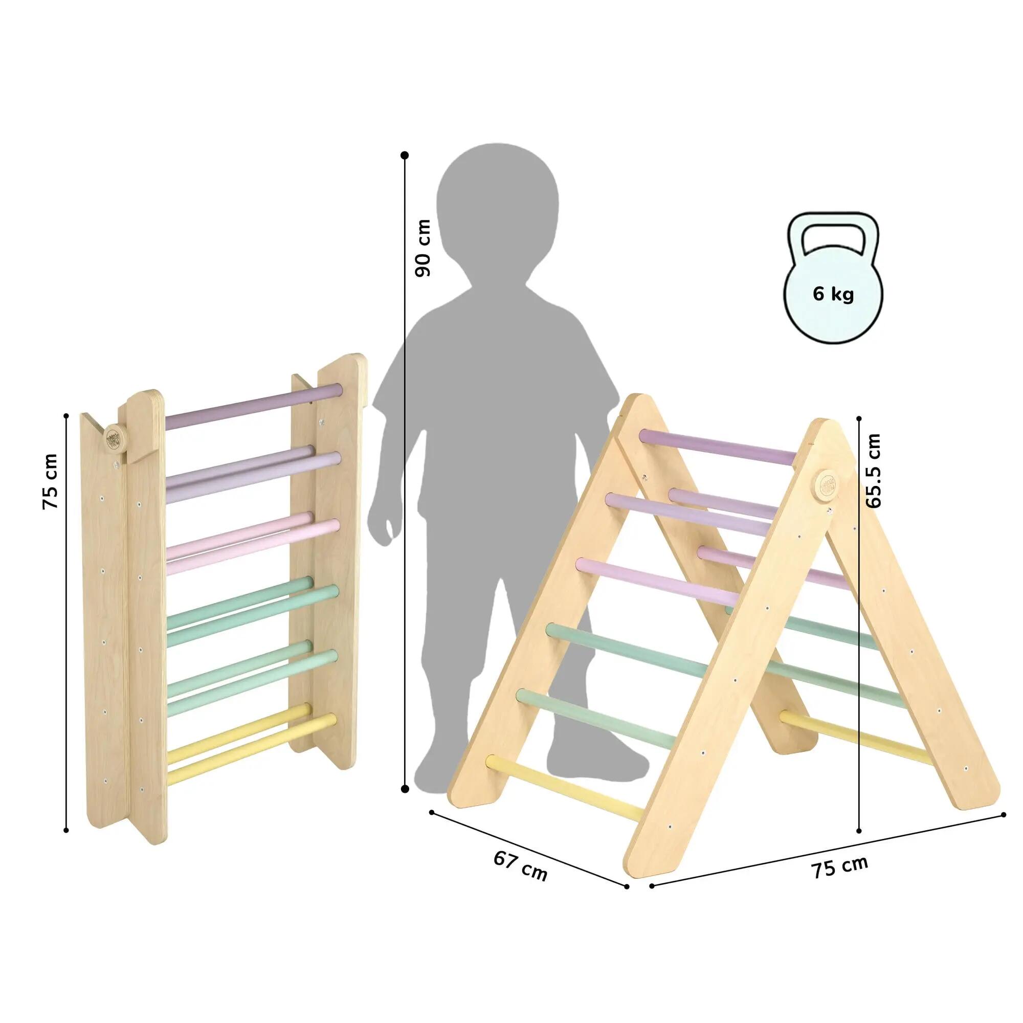 Montessori set: pastelový Piklerův trojúhelník a oboustranná deska 8/9
