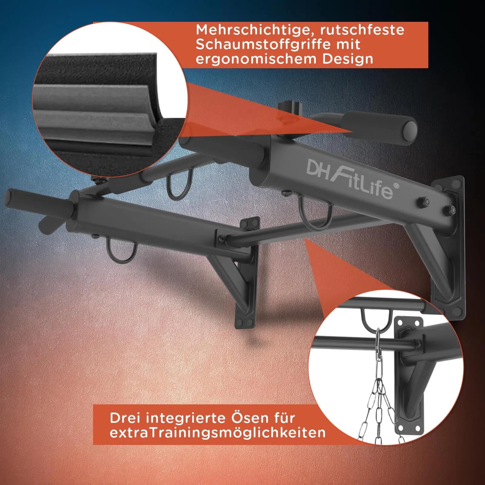 DH FitLife Klimmzugstange Wand, 4-in-1 Pull up Bar, 6 Griffe, bis 200 kg 5/7