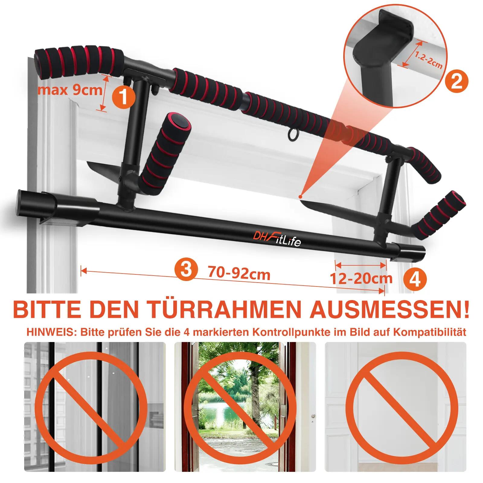 DH FitLife Klimmzugstange Türrahmen, 4-in-1 Pull Up Bar, bis 200 kg 2/6