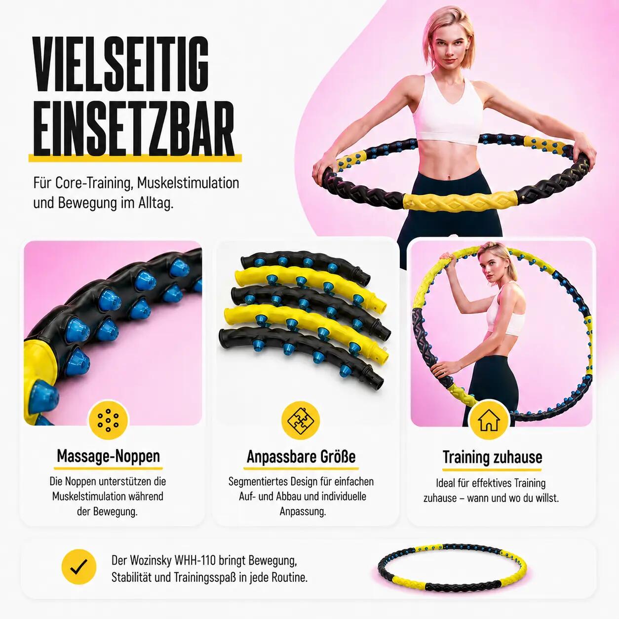 Wozinsky hula hop z wypustkami masażer - niebiesko żółty 8/9