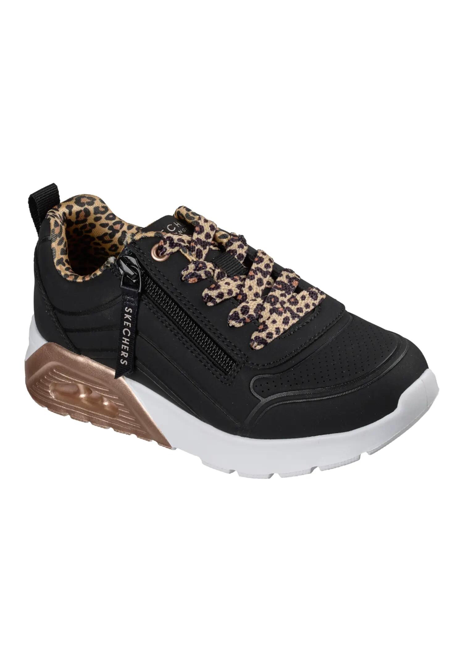 Skechers Mädchen UNO Lite 2.0 Leopard Stride Sneaker Black 3/5
