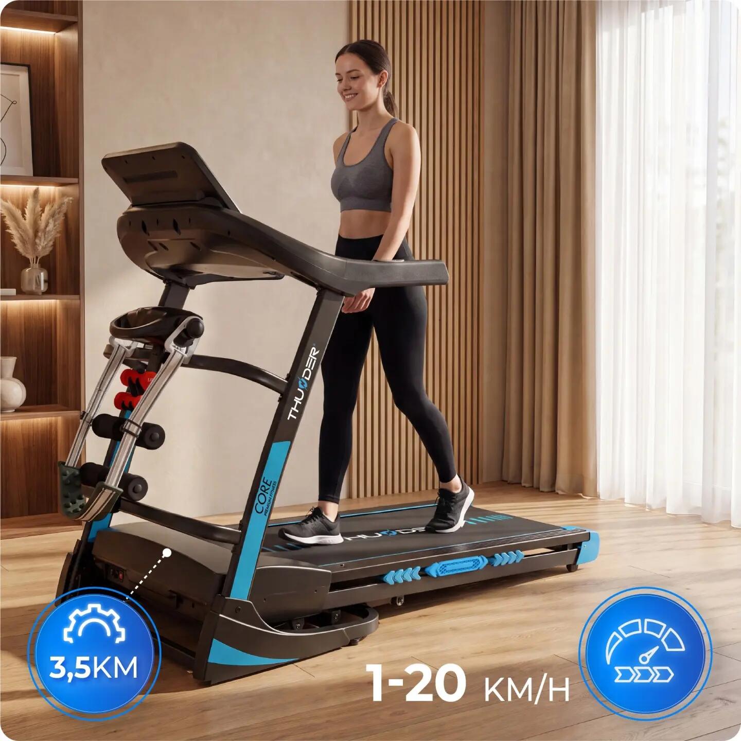 Tapis de course électrique THUNDER TFT pliable 20 km/h écran tactile 13/14