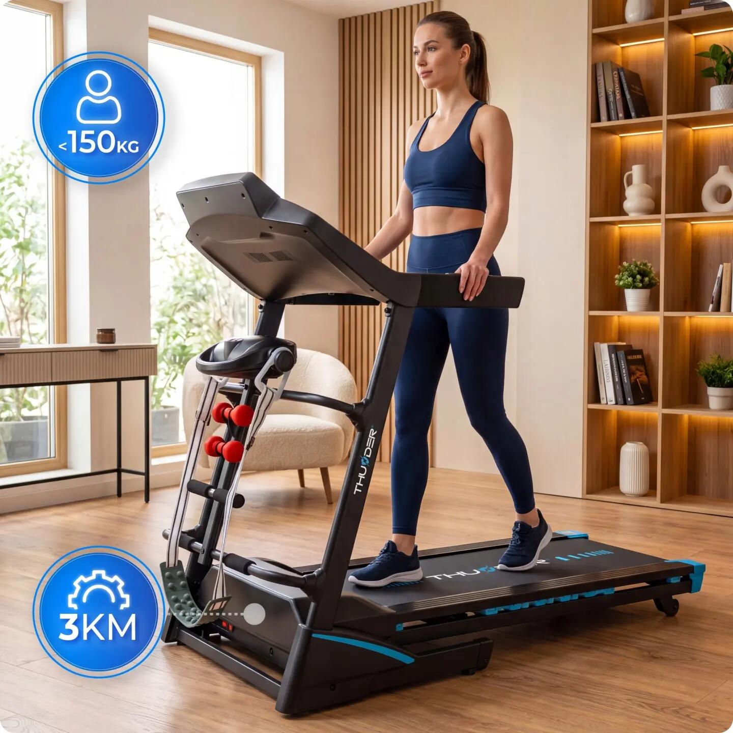 Tapis de course électrique d'intérieur THUNDER 3HP 18 km/h Android TFT Wi-Fi 7/14