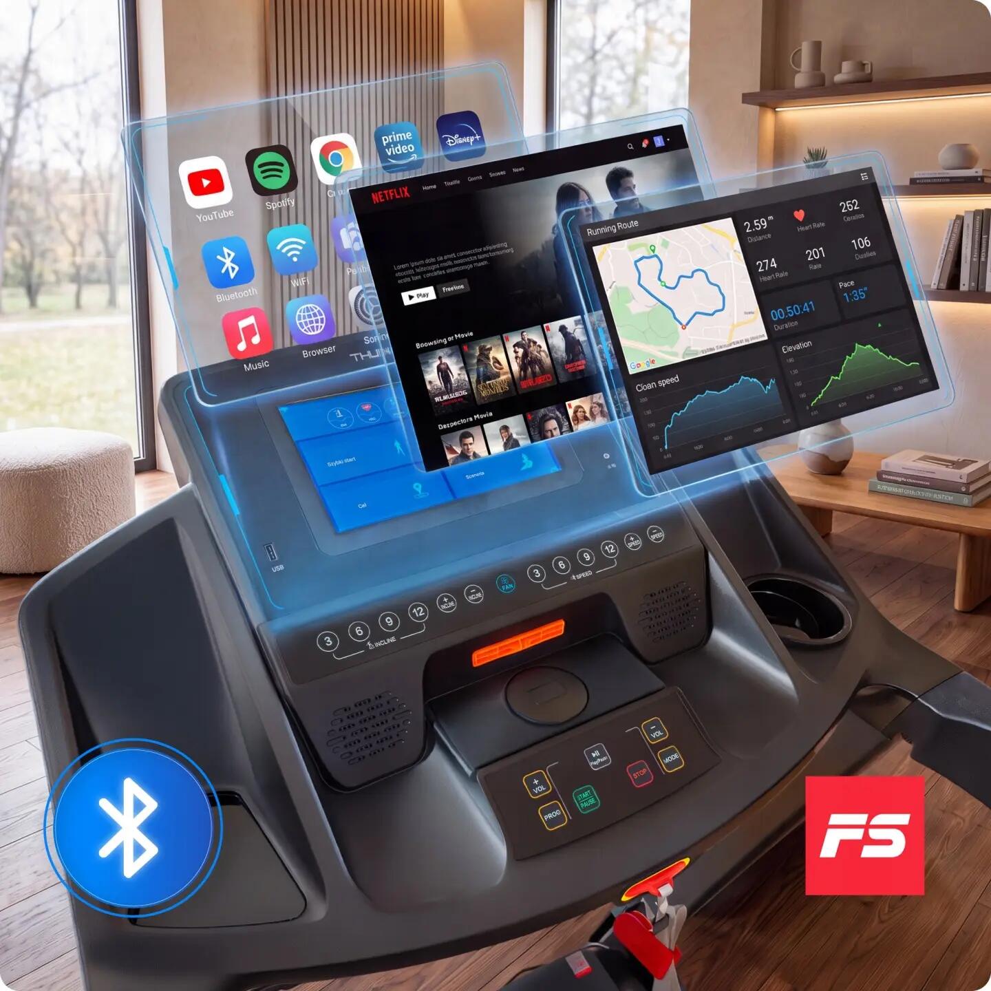 Tapis de course électrique d'intérieur THUNDER 3HP 18 km/h Android TFT Wi-Fi 3/14