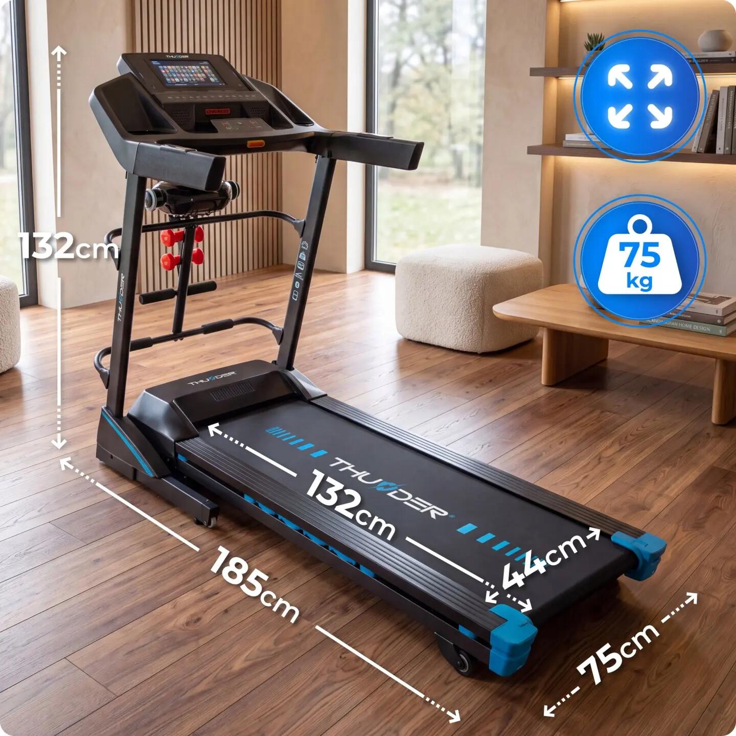 Tapis de course électrique d'intérieur THUNDER 3HP 18 km/h Android TFT Wi-Fi 2/14