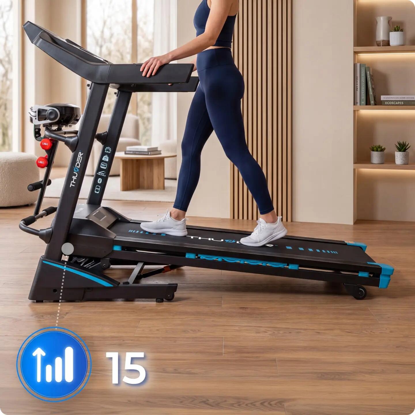 Tapis de course électrique d'intérieur THUNDER 3HP 18 km/h Android TFT Wi-Fi 10/14