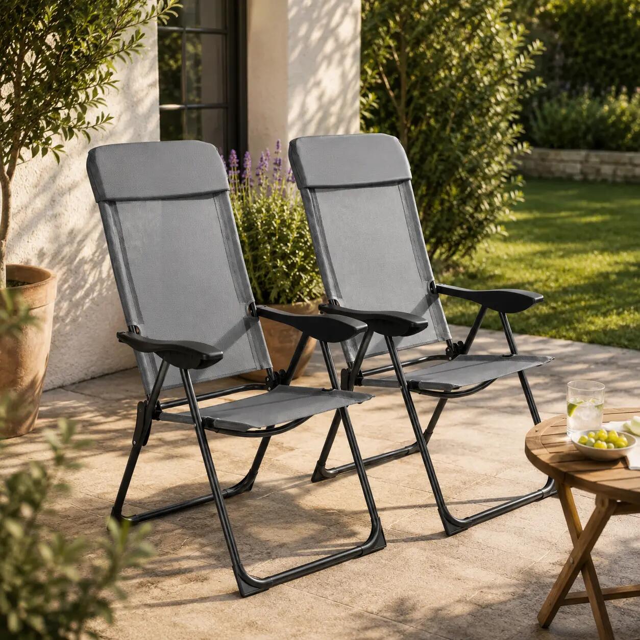 Pack de 2 chaises pliantes inclinables 7 positions dossier haut extérieur 2/7
