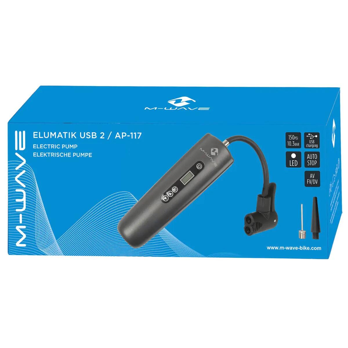 M-Wave Elektrische Pumpe Elumatik USB 2 max. 10.3 bar/150 psi, in Box 2/5